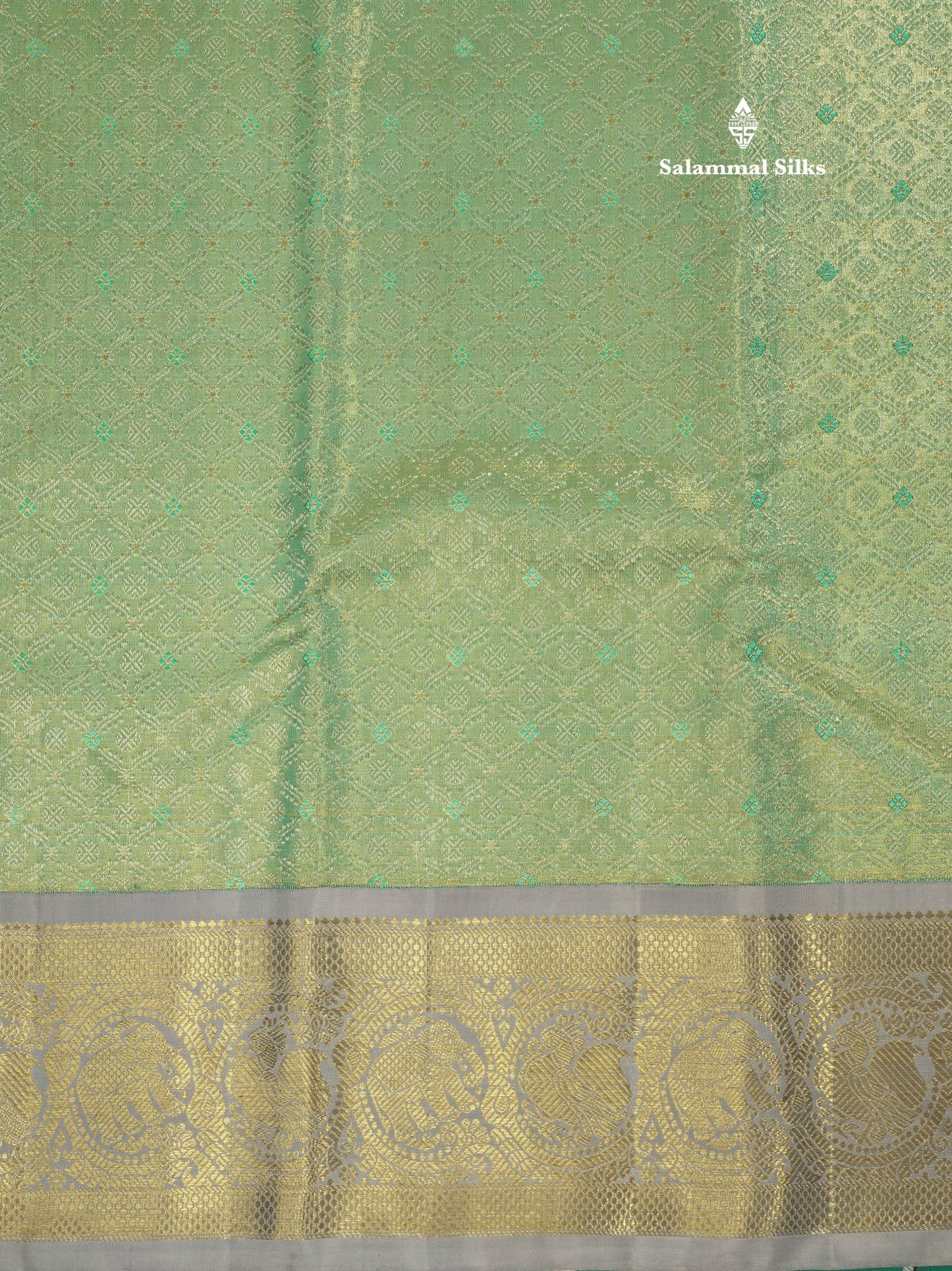 Light Green Tissue Pure Kanjivaram Silk Saree (2G) Zari With Contrast Grey Border