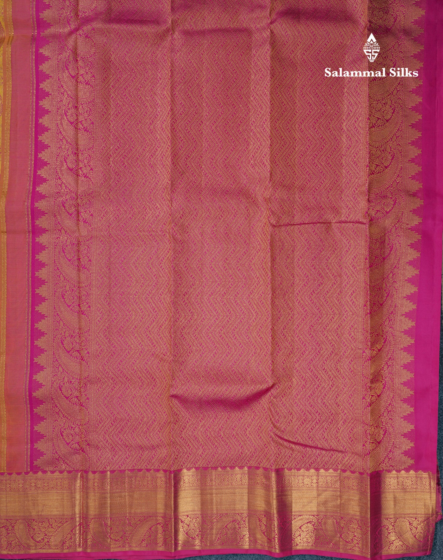 Yellow Meenakari Work Grand Bridal Pure Kanjivaram Silk Saree With Pink Border