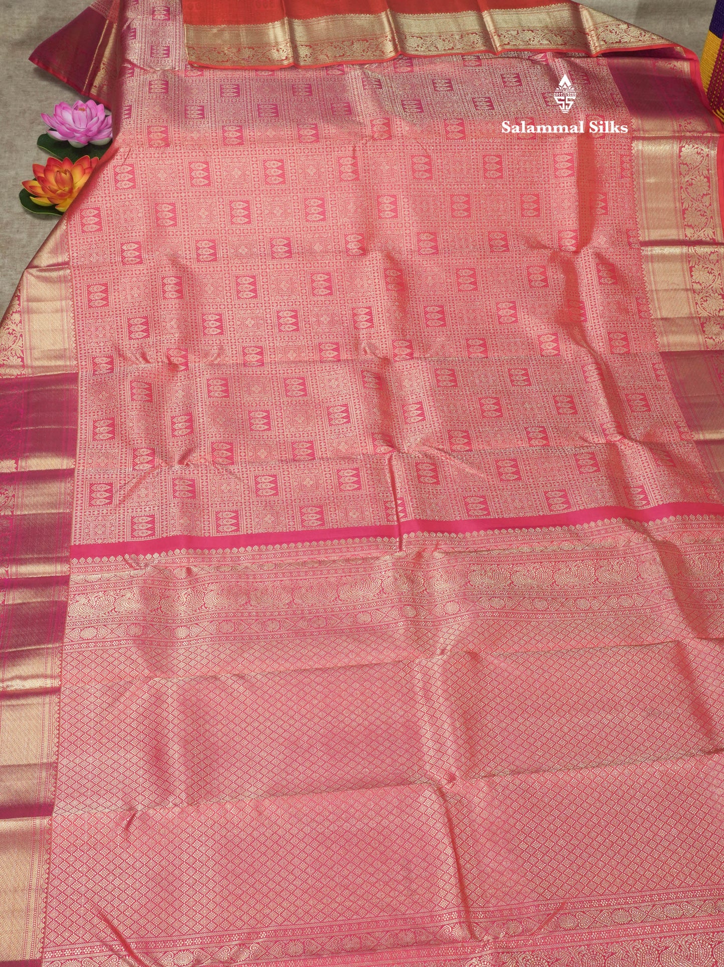 Beautiful Dual Tone Pinkish Orange Pure Kanjivaram Silk Saree With Self Border