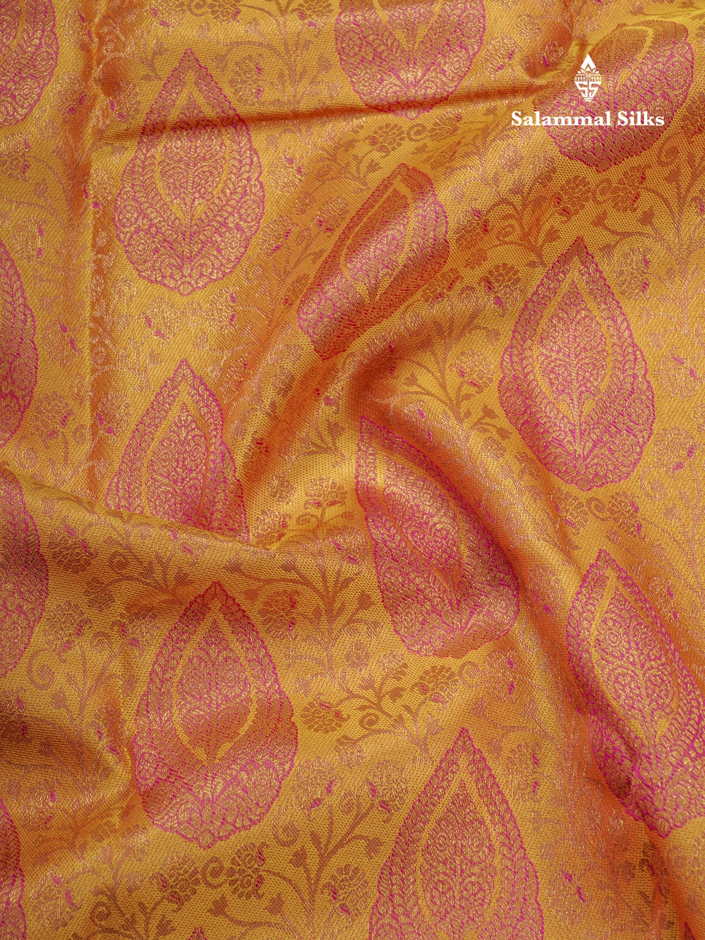 Yellow Meenakari Work Grand Bridal Pure Kanjivaram Silk Saree With Pink Border