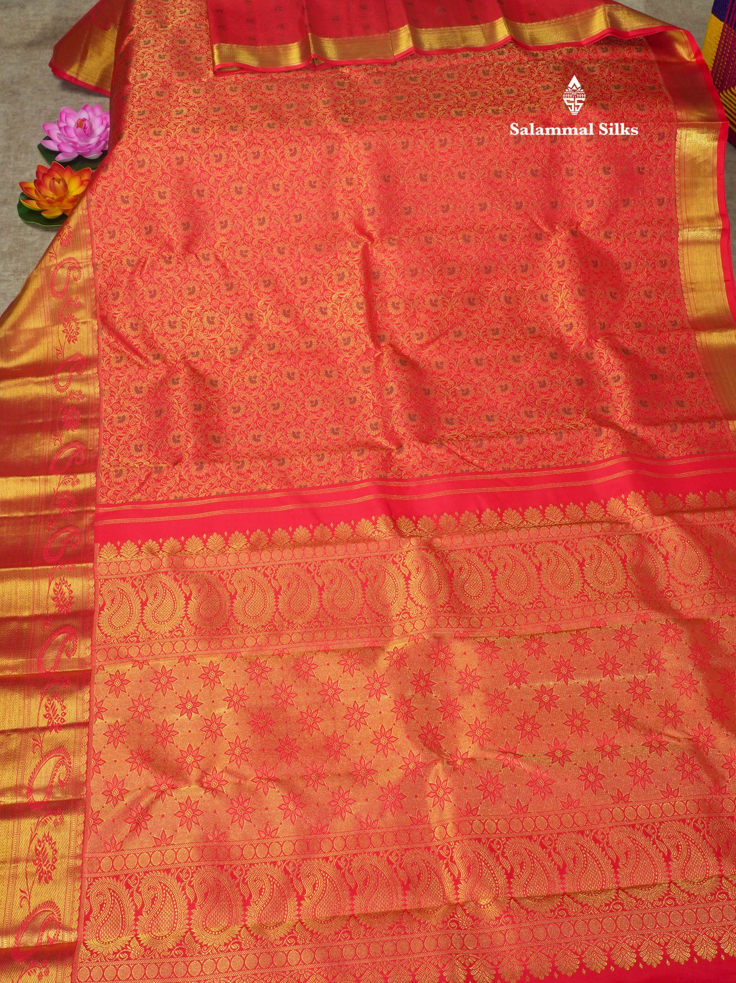 Meenakari work Beautiful Chilly Red Pure Kanjivaram Silk Saree (2G) Zari With Self Border