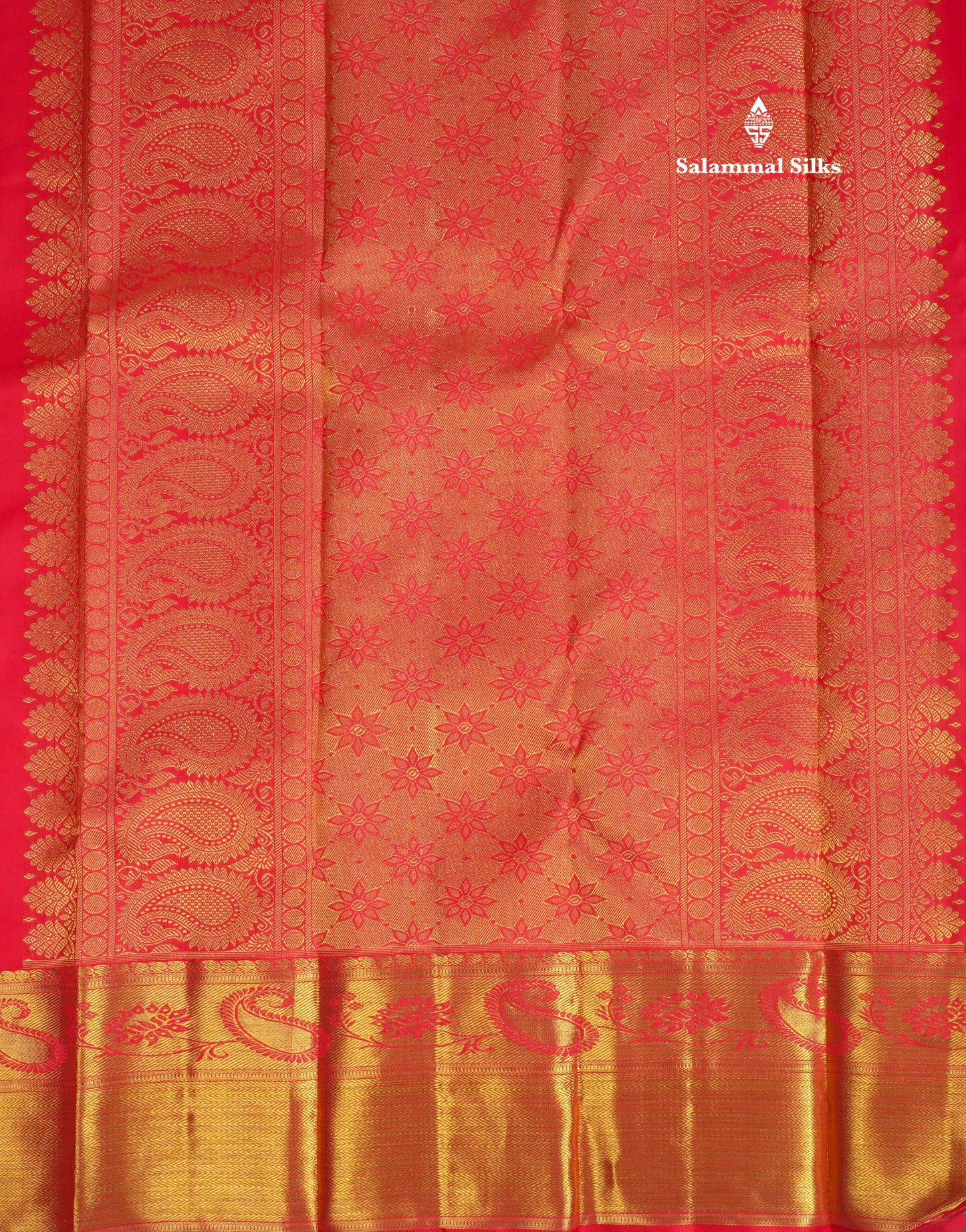 Meenakari work Beautiful Chilly Red Pure Kanjivaram Silk Saree (2G) Zari With Self Border