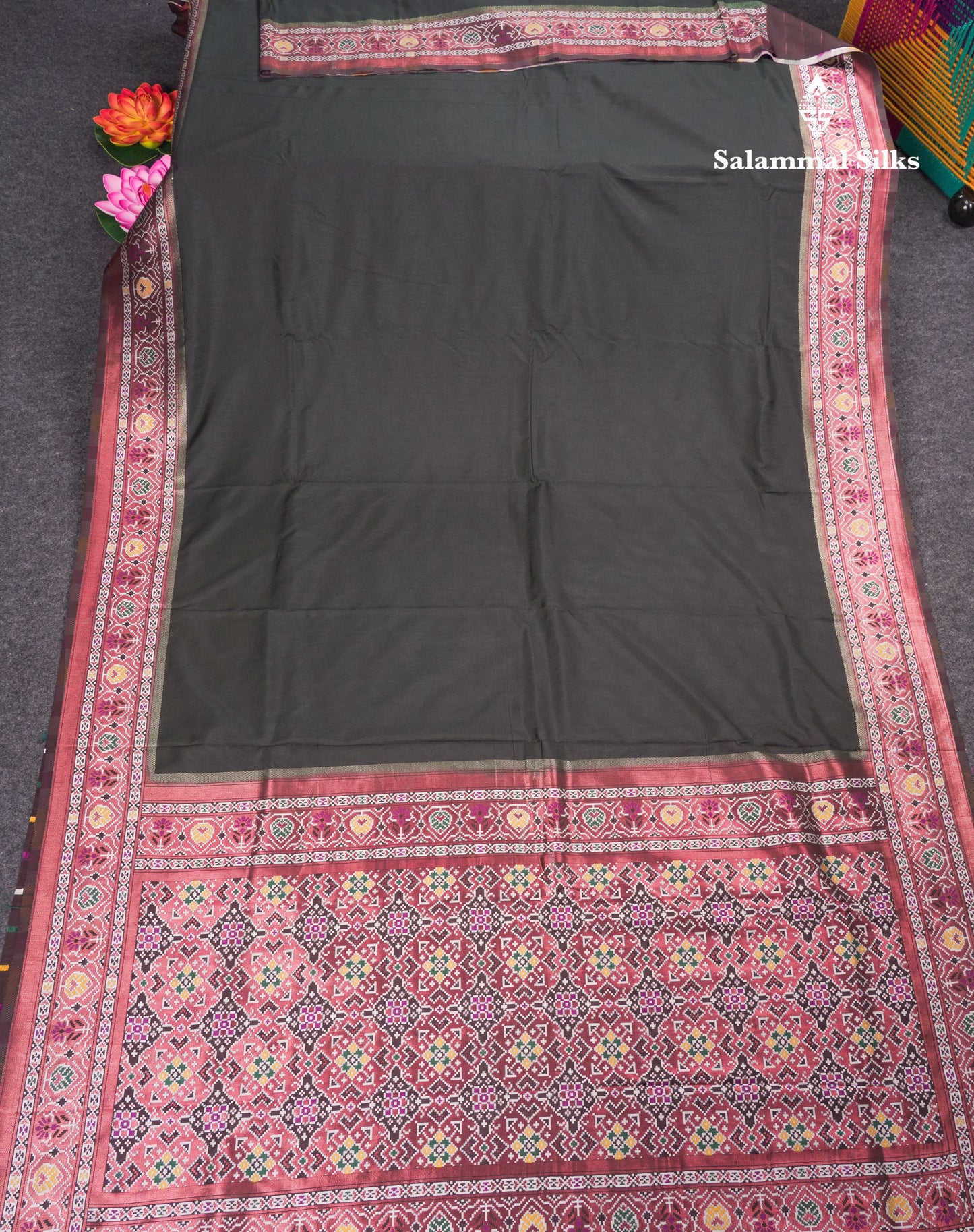 Brown Colour Plain Semi Dola Silk With Ajirah Print Border