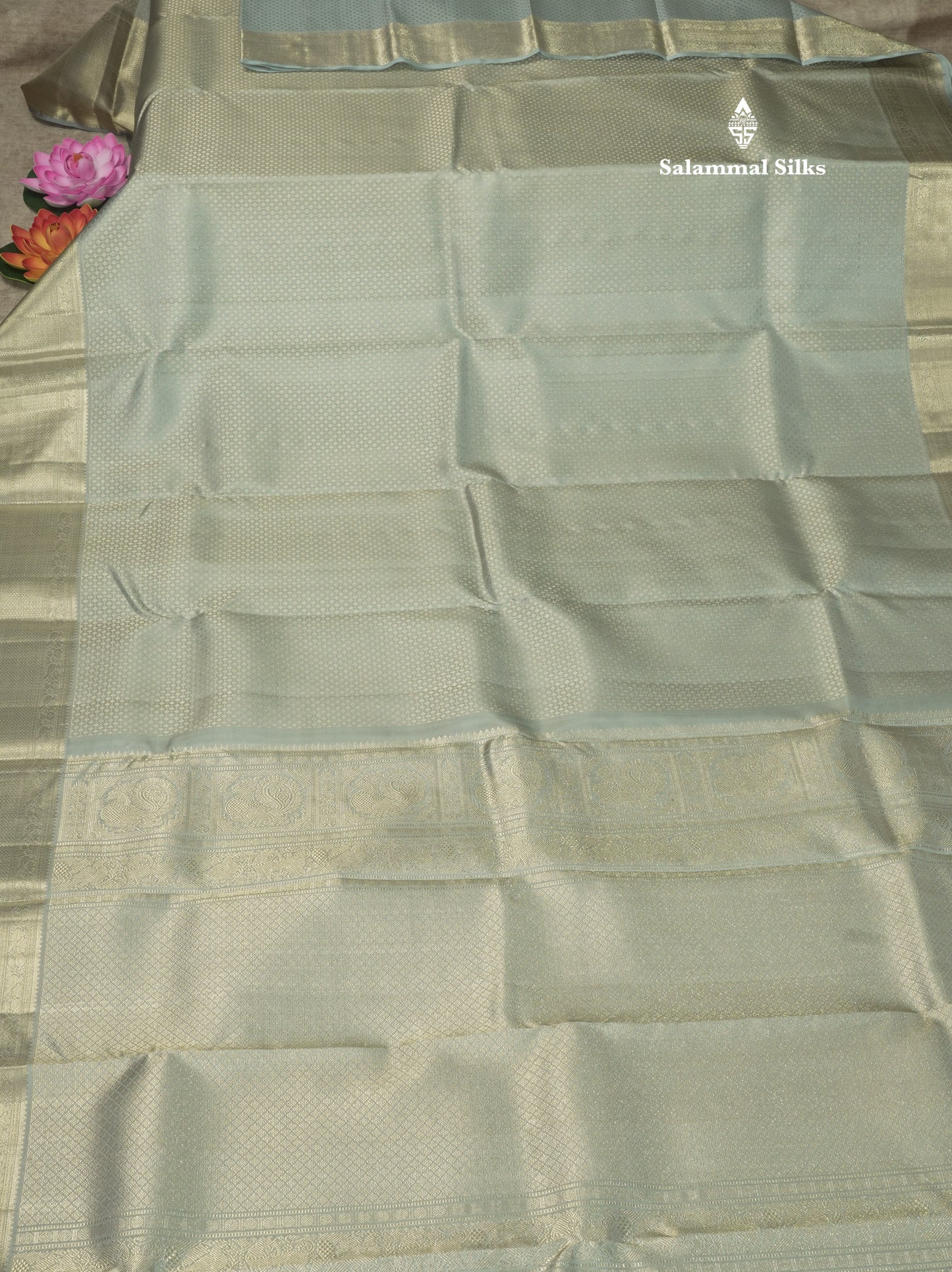 Beautiful Grey Pure Kanjivaram Silk Saree With Self Border
