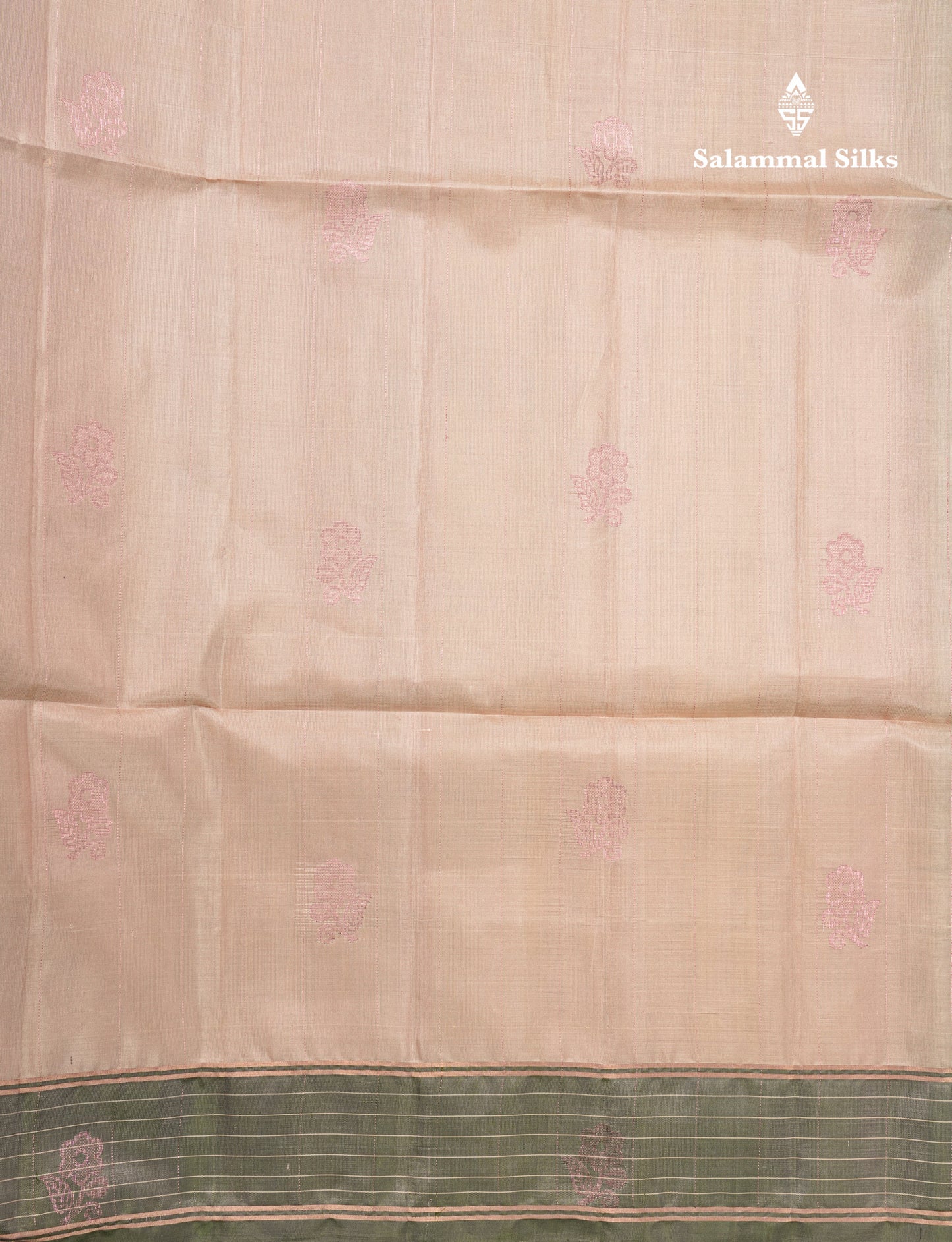 Beautiful Cream Sandal Pure Kanjivaram Soft Silk Saree With Contrast Army Green Border