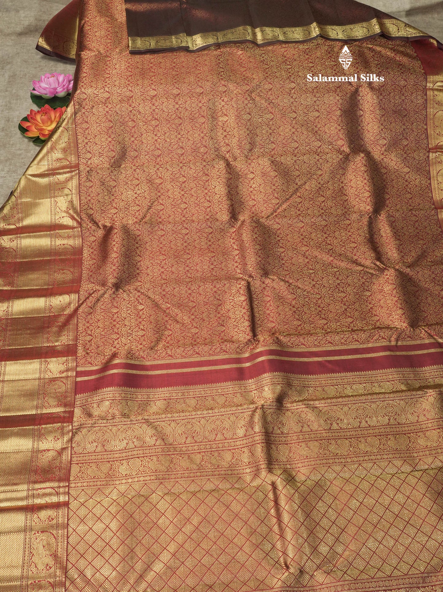 Beautiful Dark Maroon Pure Kanjivaram Silk Saree (2G) Zari With Traditional Self Border