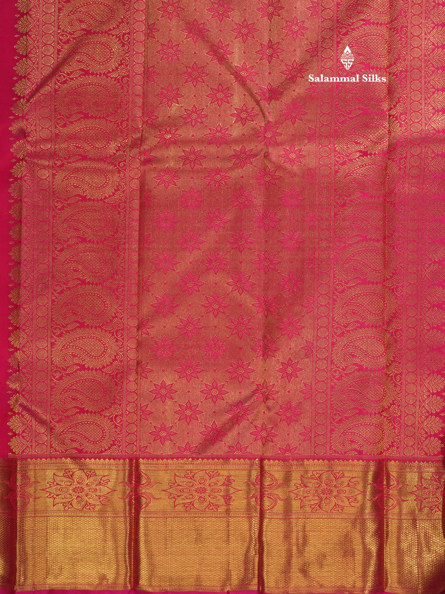 Meenakari work Pink Pure Kanjivaram Silk Saree (2G) Zari With Gold Zari Border