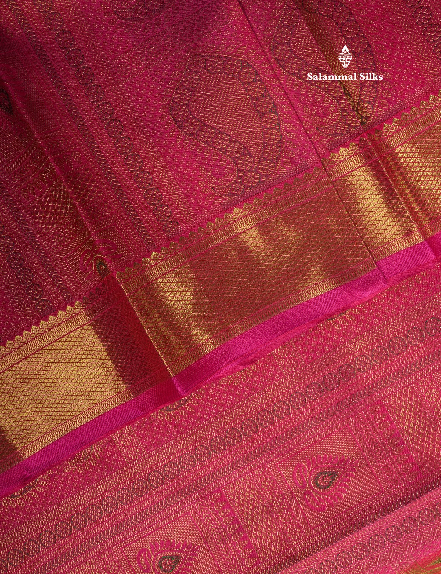Meenakari work Pink Pure Kanjivaram Silk Saree (2G) Zari With Gold Zari Border