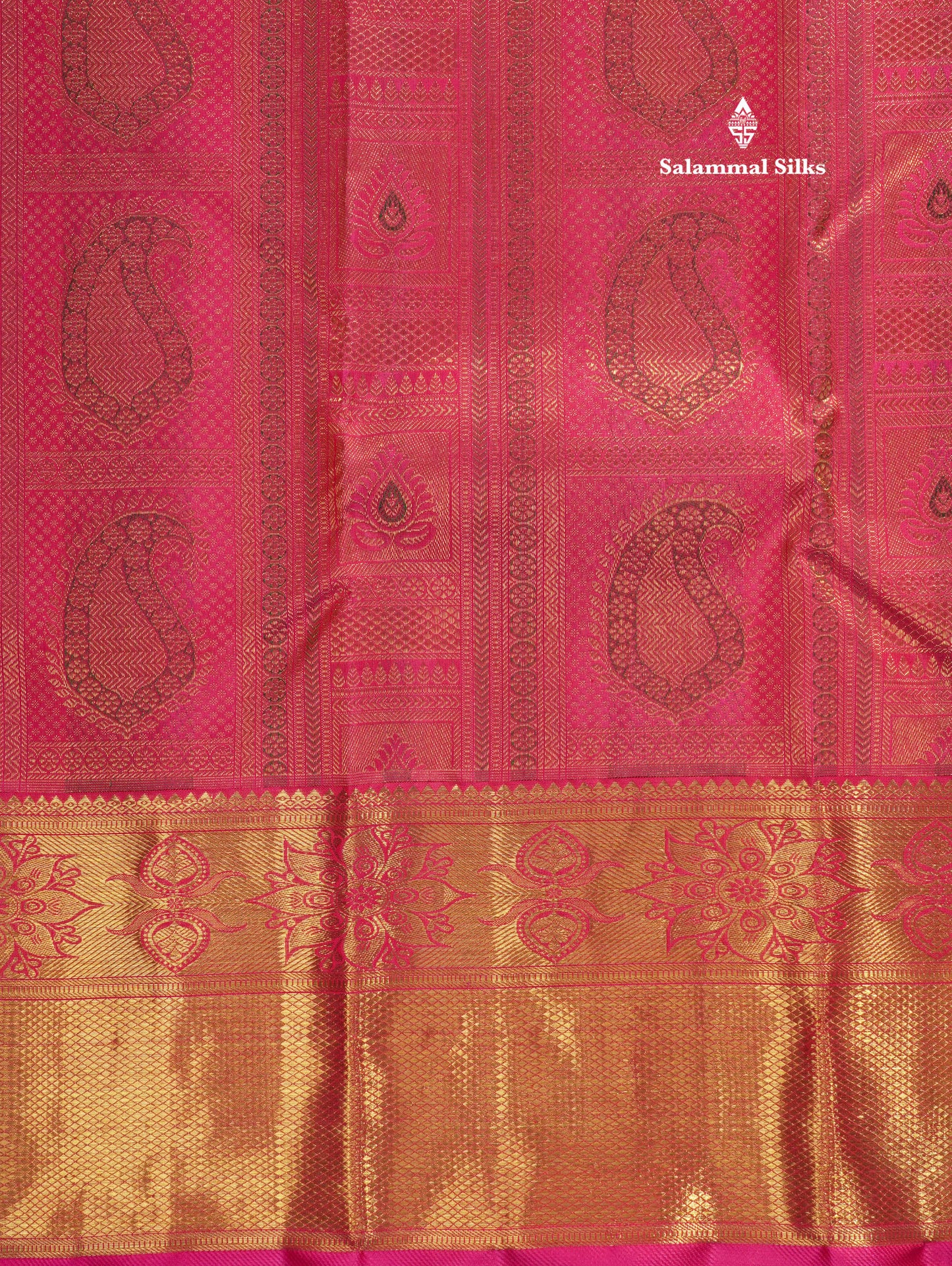 Meenakari work Pink Pure Kanjivaram Silk Saree (2G) Zari With Gold Zari Border