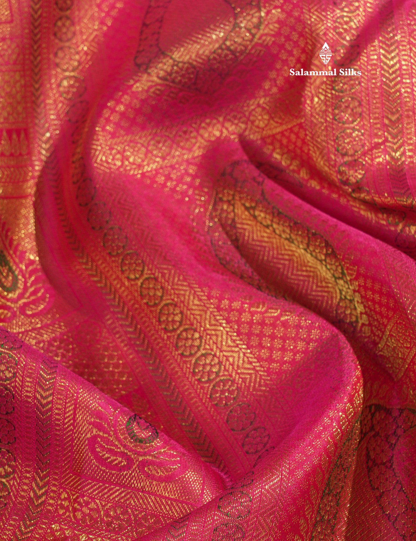 Meenakari work Pink Pure Kanjivaram Silk Saree (2G) Zari With Gold Zari Border
