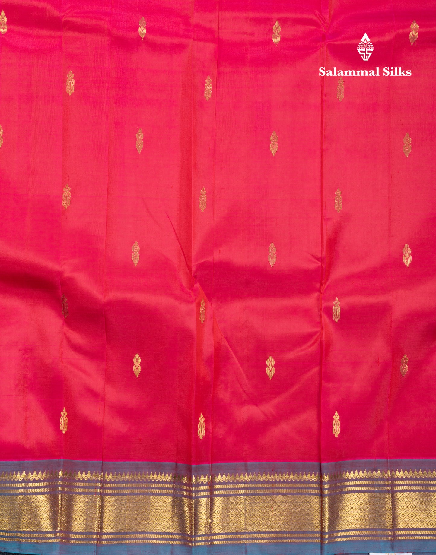 Dual Tone Reddish Pink Pure Kanjivaram Silk Saree With Contrast Light Blue One Side Traditional Border