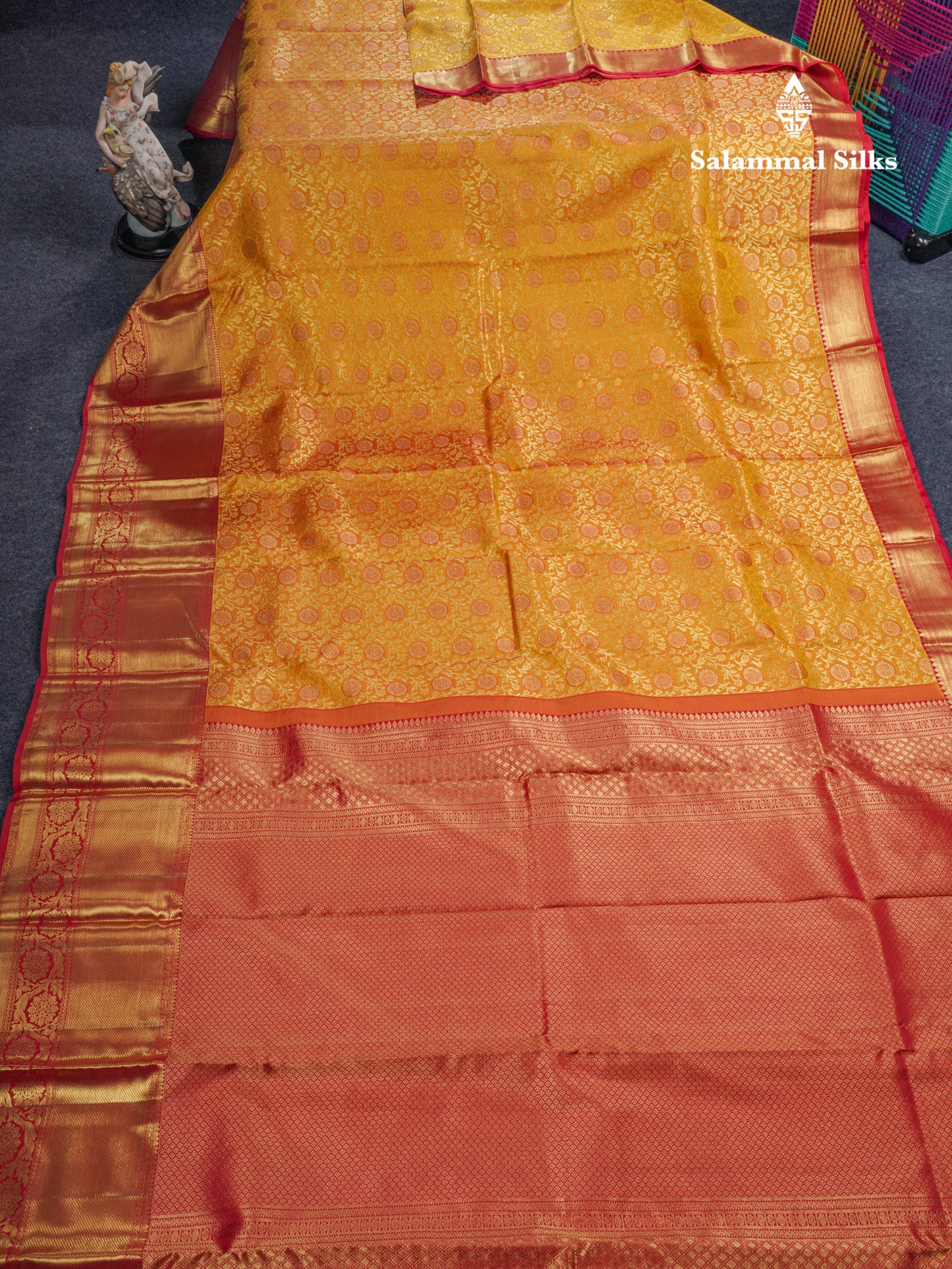 Yellow Meenakari Work Beautiful Bridal Pure Kanjivaram Silk Saree With Maroon Border