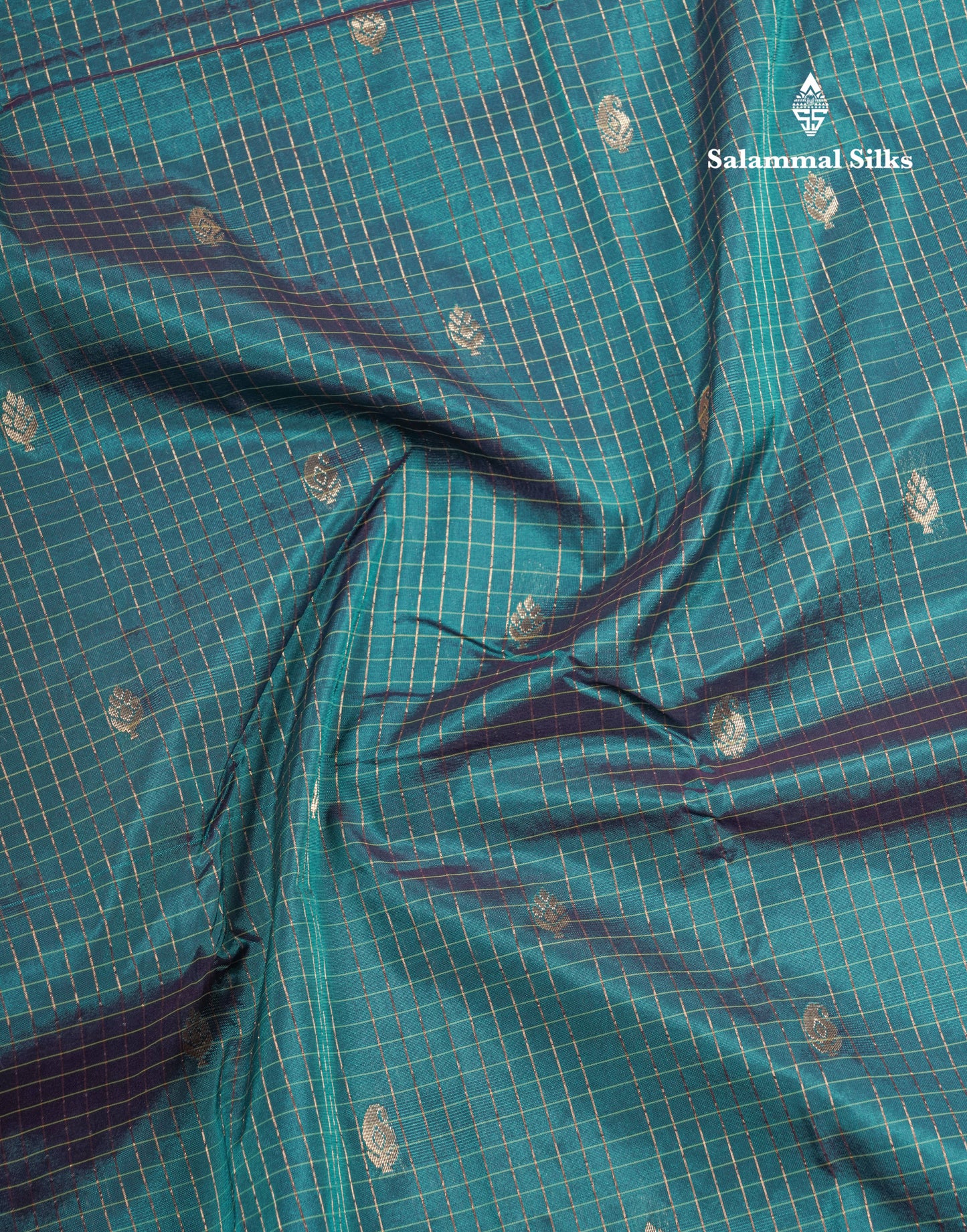 Light Weight Semi Silk Saree - Brown Checks With Butta With Traditional Rettapet Border