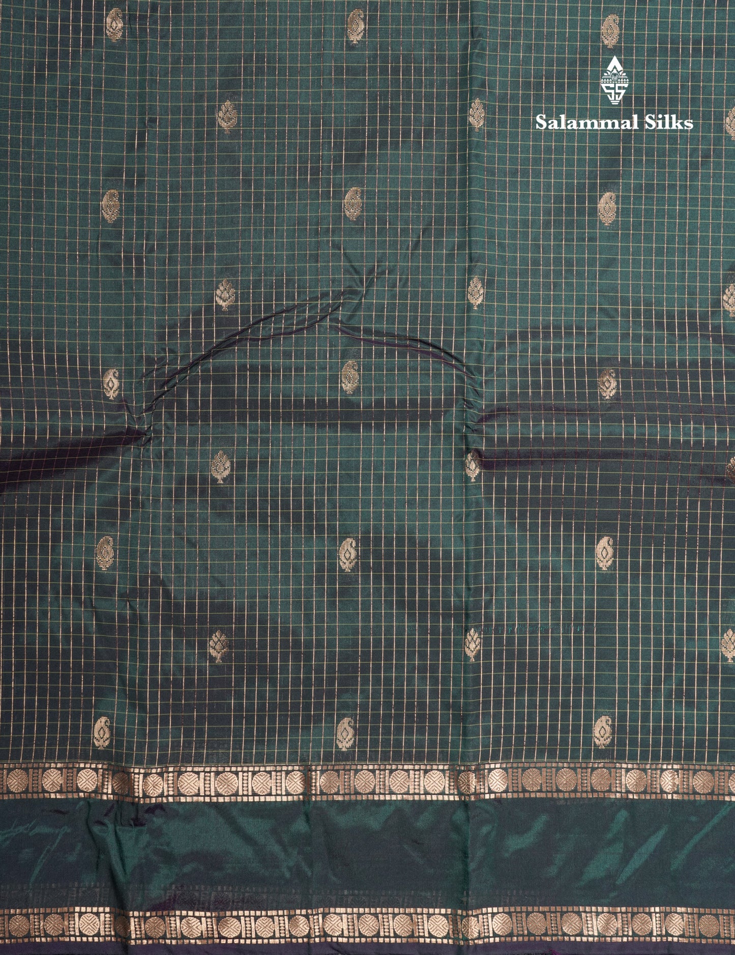 Light Weight Semi Silk Saree - Brown Checks With Butta With Traditional Rettapet Border