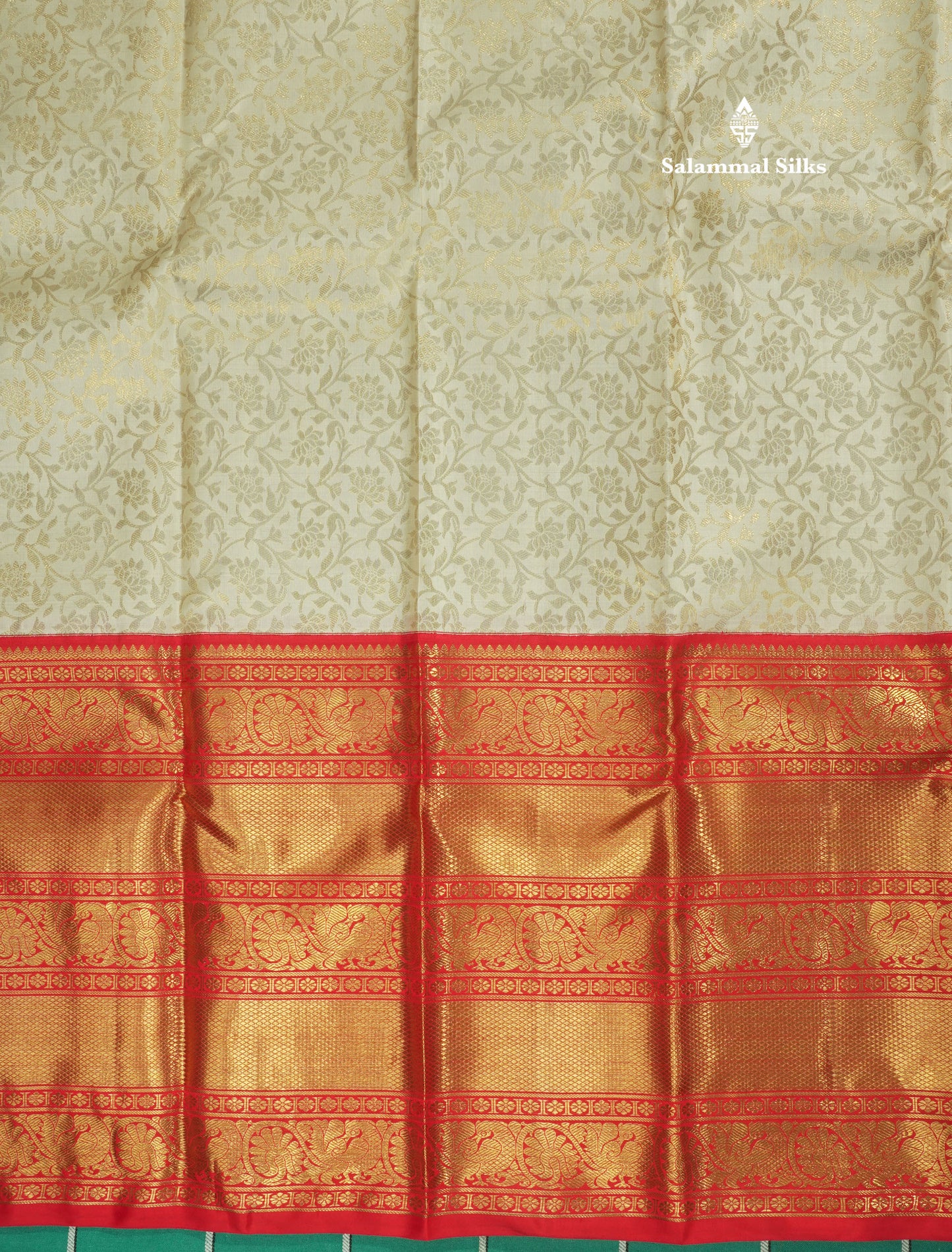 Bridal Korvai White Pure Kanjivaram Silk Saree (2G) Zari With Contrast Long Chilly Red Traditional Border