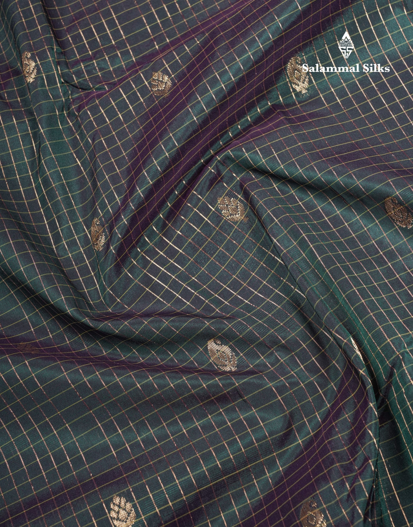Light Weight Semi Silk Saree - Brown Checks With Butta With Traditional Rettapet Border