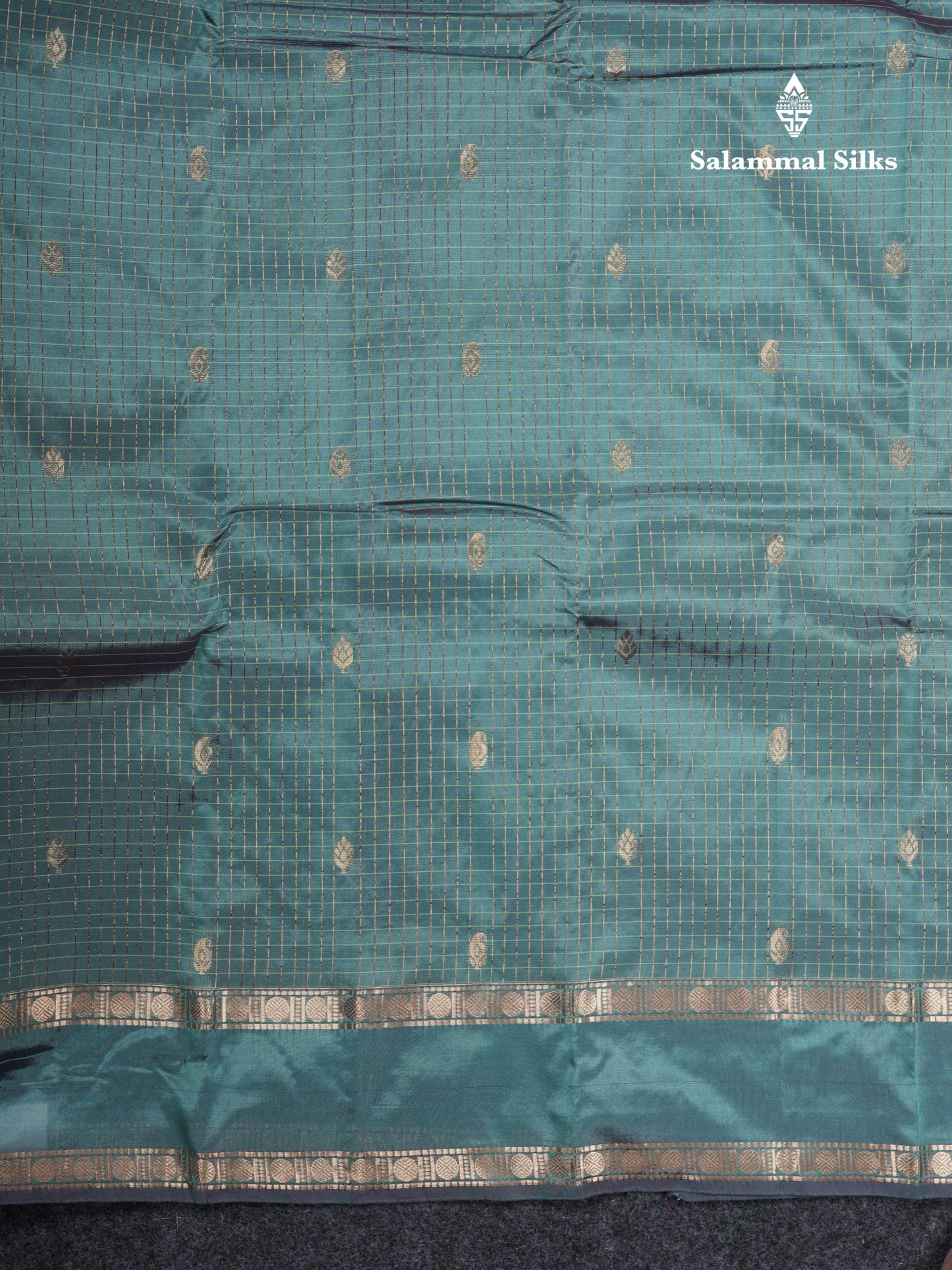 Light Weight Semi Silk Saree - Brown Checks With Butta With Traditional Rettapet Border