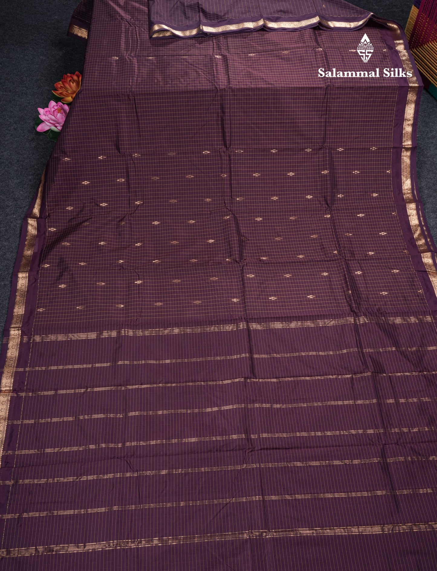Mustard Yellow Checks With Butta Light Weight Semi Silk Saree With Small Border