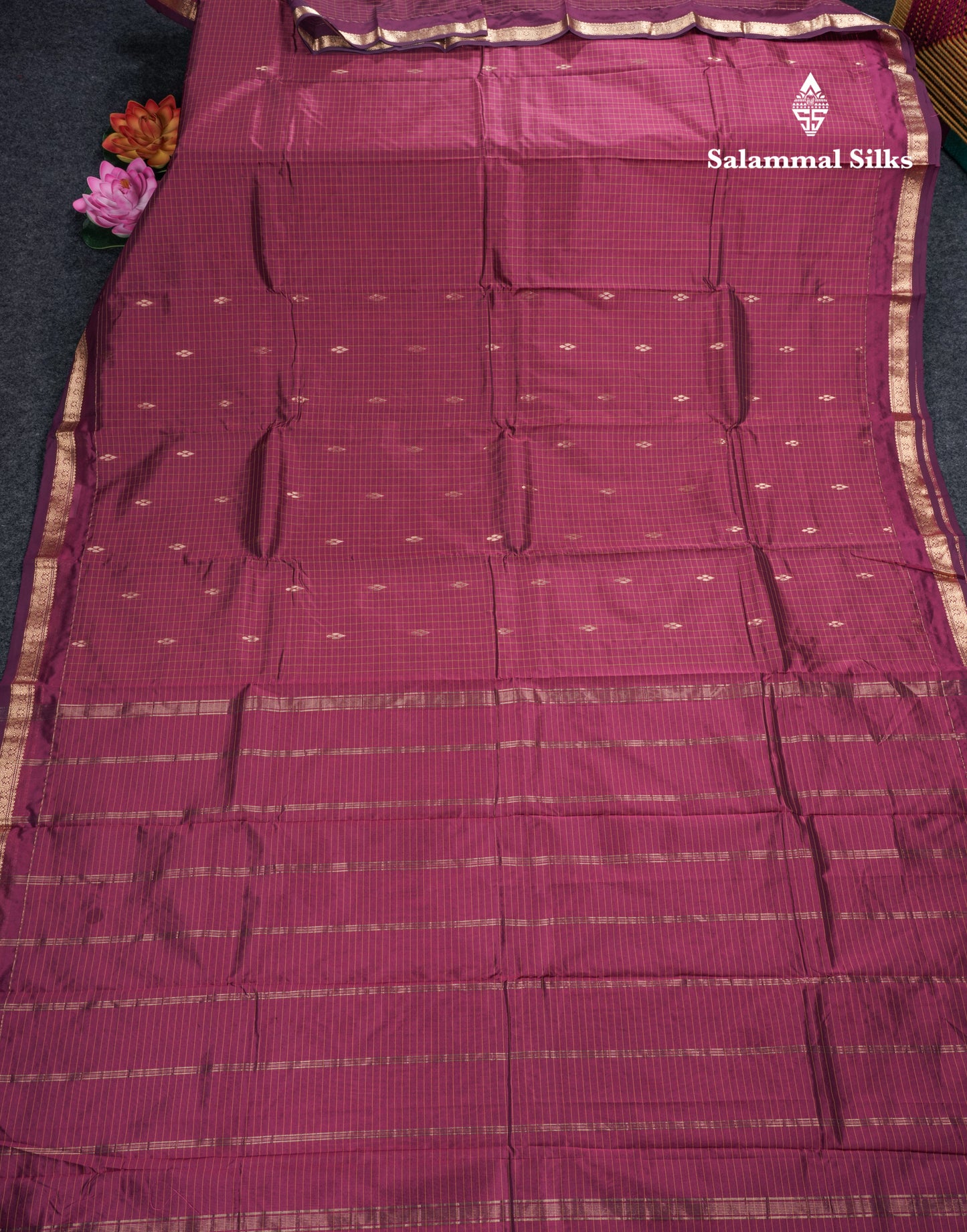 Mustard Yellow Checks With Butta Light Weight Semi Silk Saree With Small Border