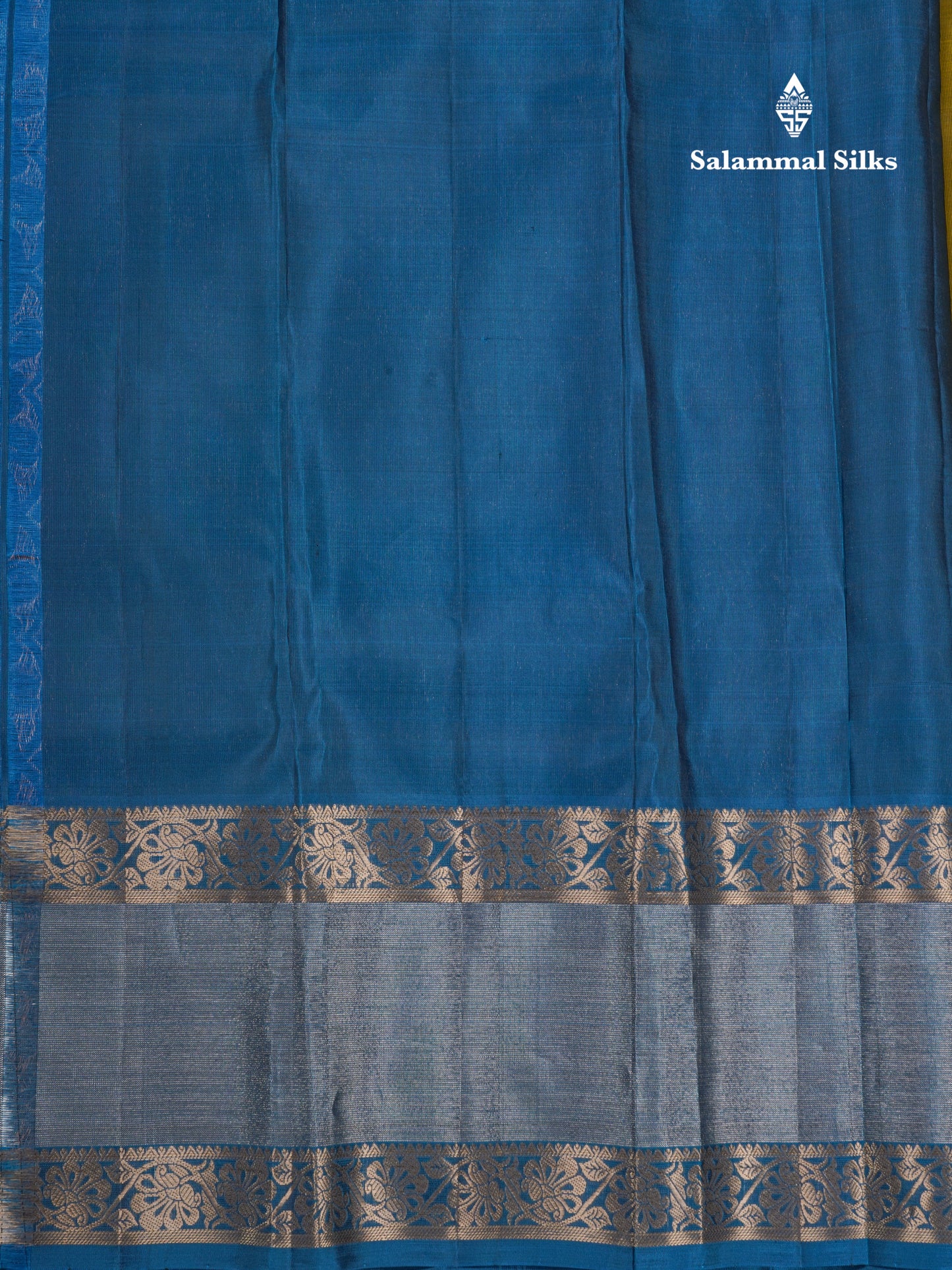 Mehandi Green Puremix Silk Saree With Contrast Peacock Blue Double Border