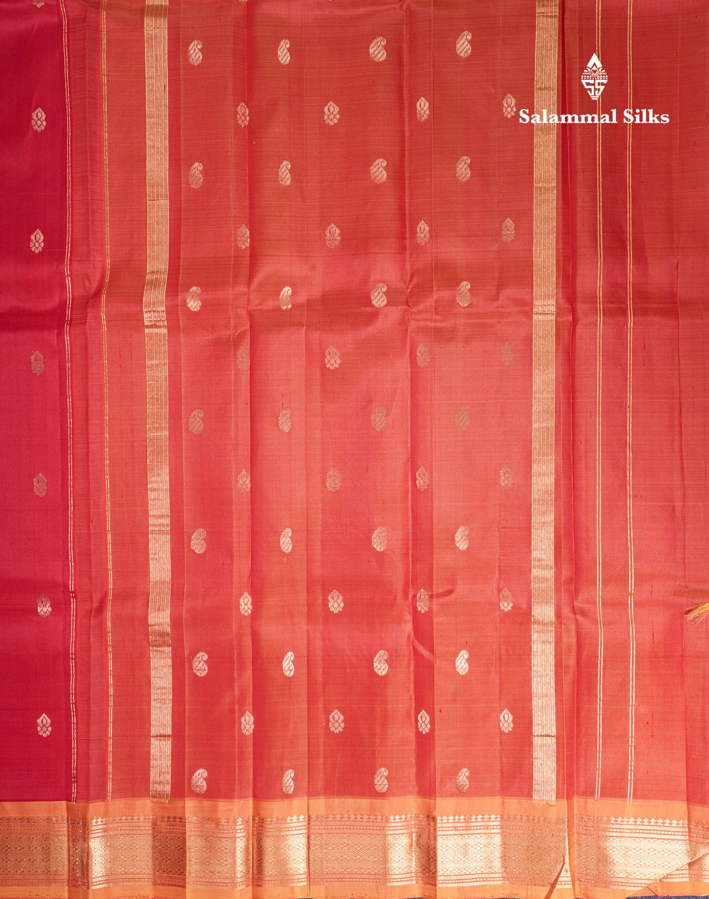Chilly Red Pure Kanjivaram Silk Saree With Contrast Mustard Yellow One Side Border