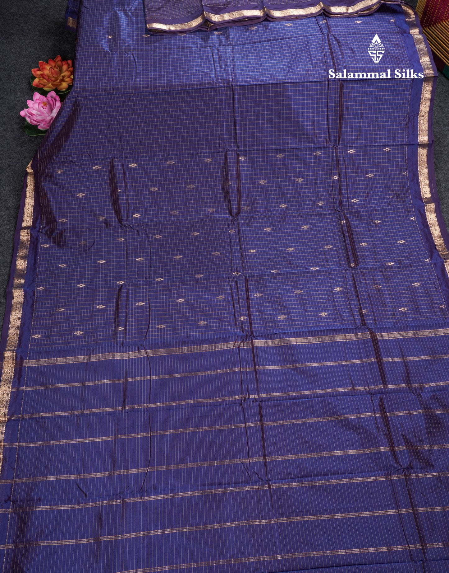Mustard Yellow Checks With Butta Light Weight Semi Silk Saree With Small Border