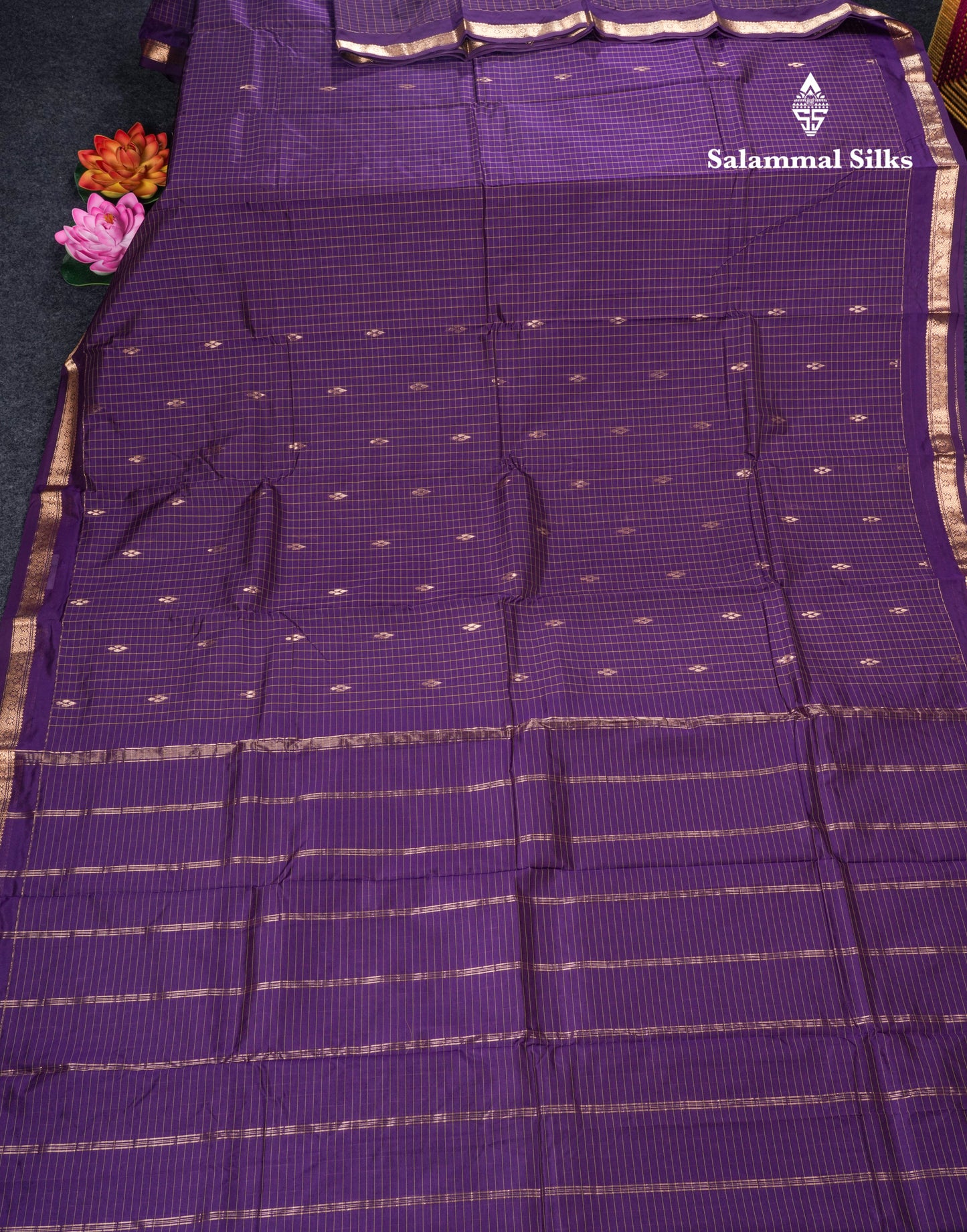 Mustard Yellow Checks With Butta Light Weight Semi Silk Saree With Small Border