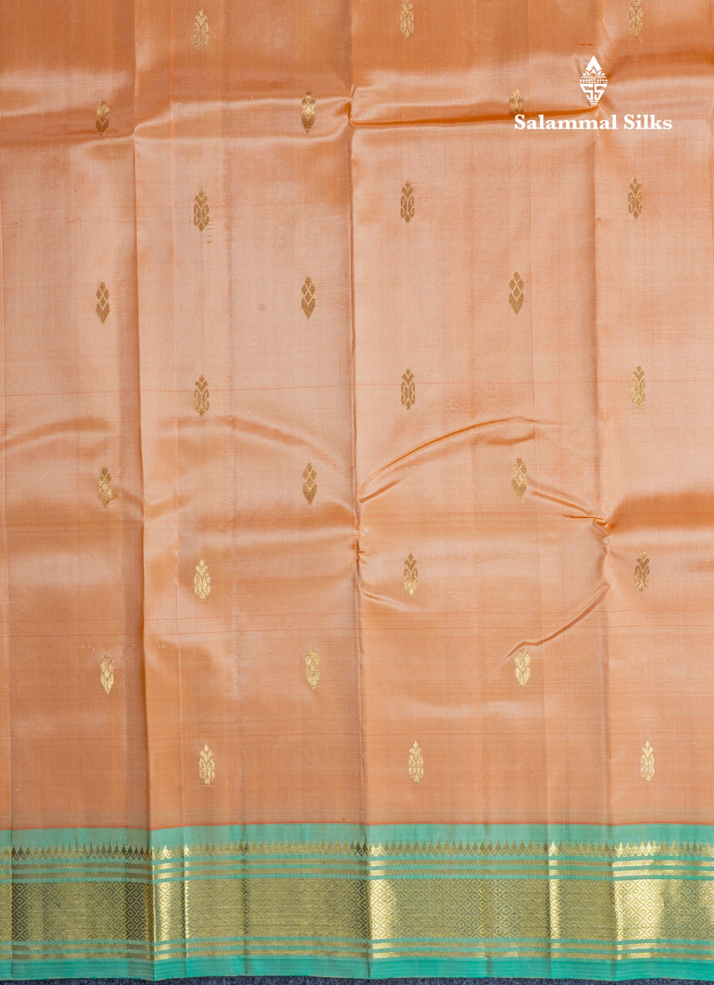 Peach Pure Kanjivaram Silk Saree With Contrast Rexona One Side Border