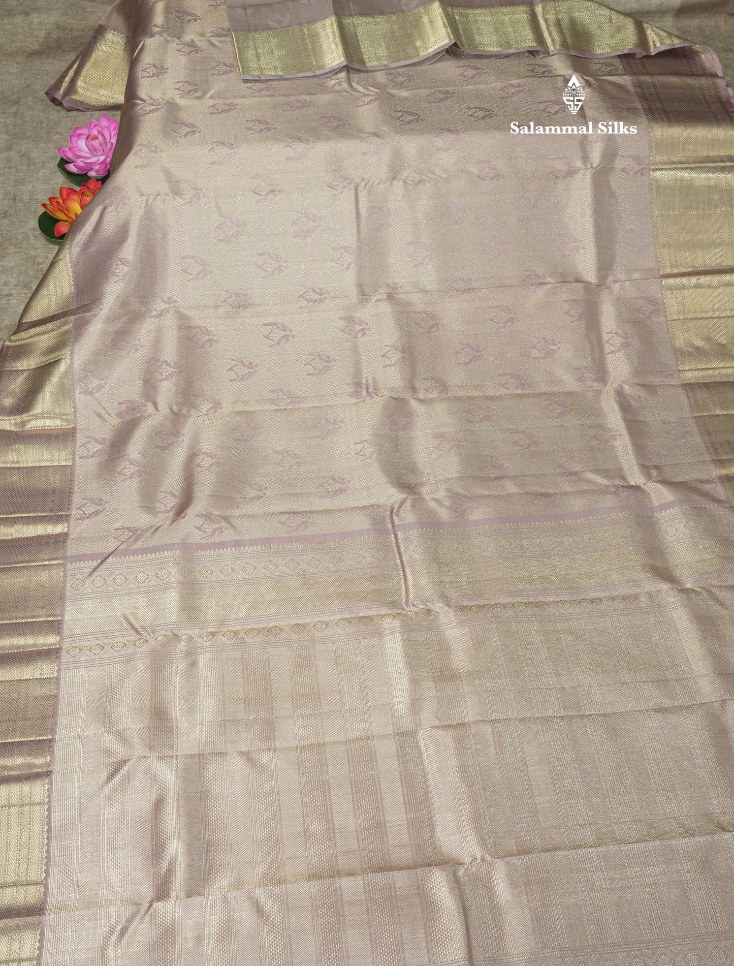 Beautiful Light Lavender Pure Kanjivaram Silk Saree With Self Border
