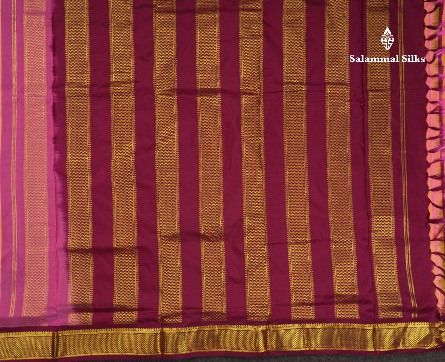 Beautiful Dual Tone Peach 9 Yards Pure Kanjivaram Silk Saree With (3.6inch) Magenta Border