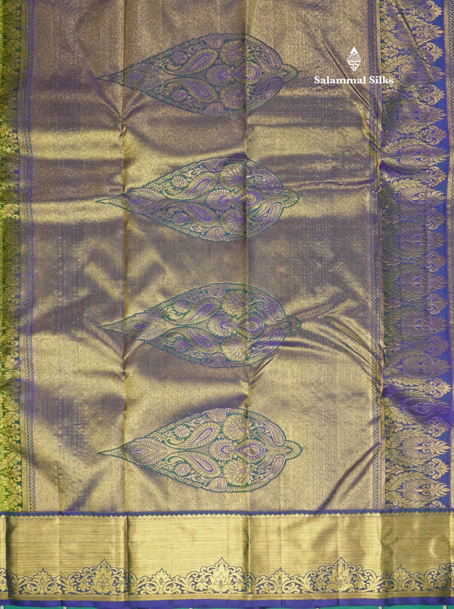 Parrot Green Beautiful Bridal Pure Kanjivaram Silk Saree With Contrast Royal Blue Border