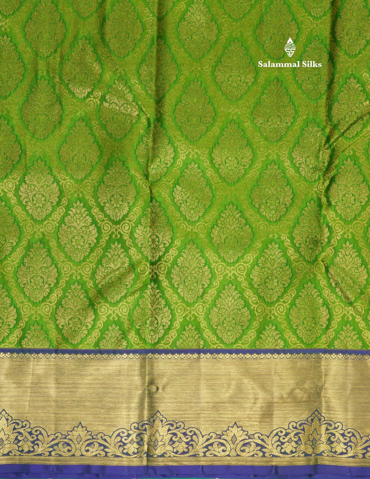 Parrot Green Beautiful Bridal Pure Kanjivaram Silk Saree With Contrast Royal Blue Border