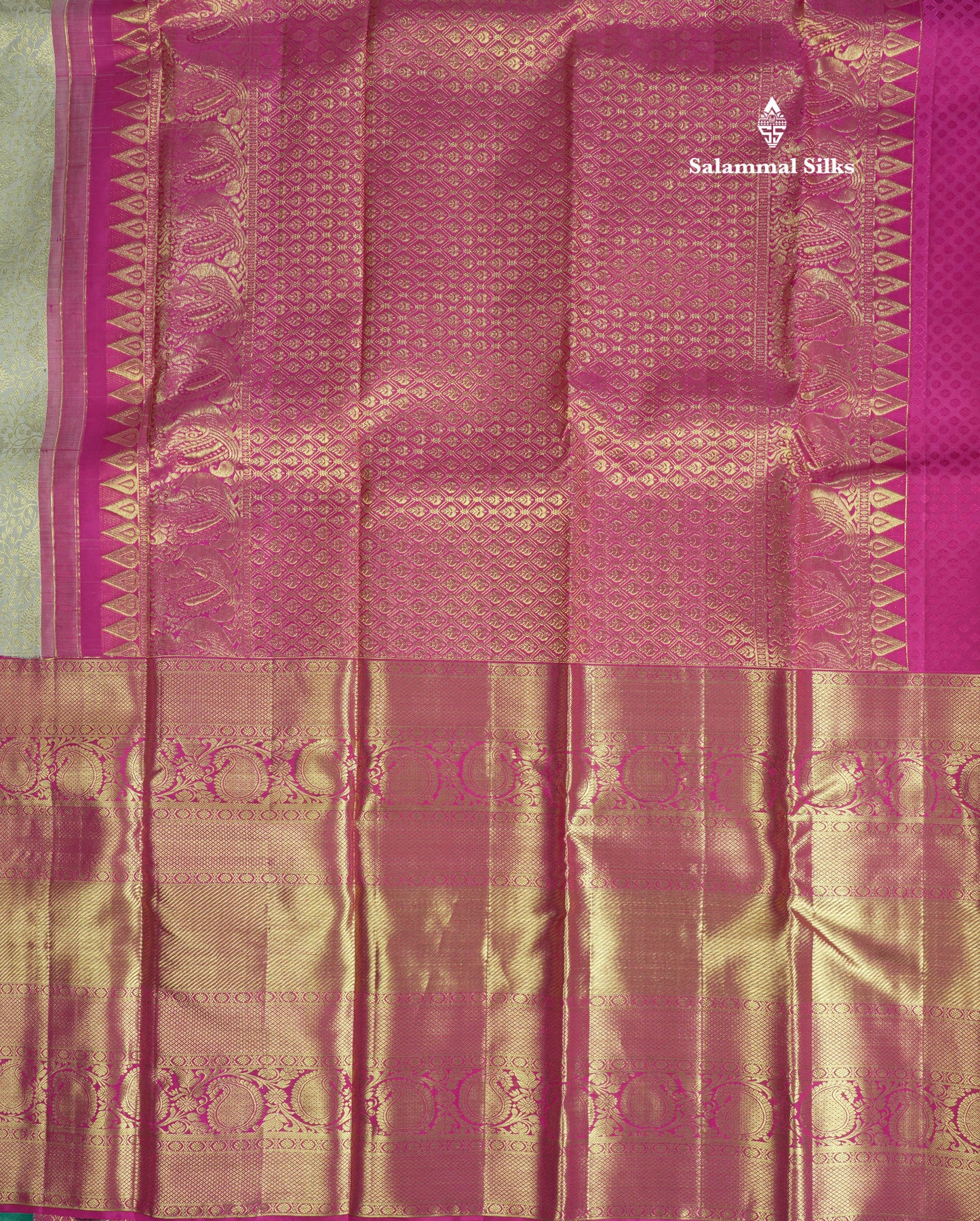 Beautiful Half White Pure Kanjivaram Silk Saree With Contrast Long Magenta Border