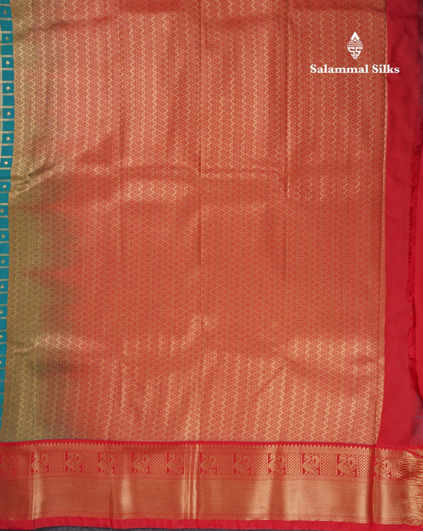 Bottle Green 1000 Buttas And Zari Checks Semi Silk Saree With Contrast Red Traditional Border