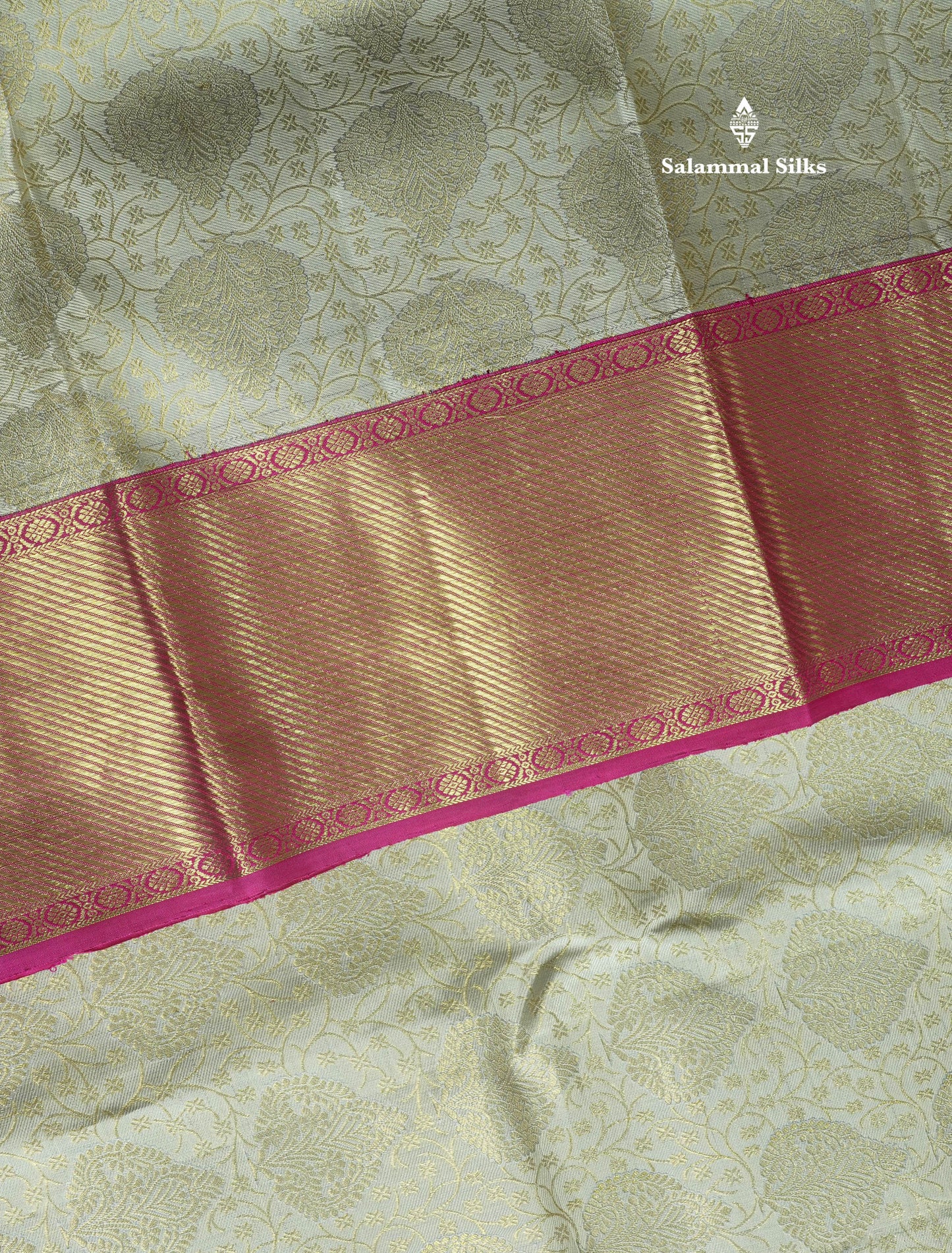 Beautiful Half White Pure Kanjivaram Silk Saree With Contrast Long Magenta Border