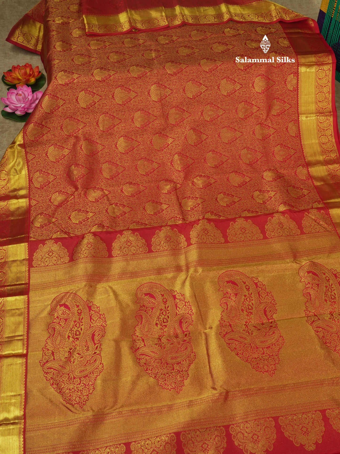 Beautiful Red Grand Bridal Pure Kanjivaram Silk Saree With Gold Zari Border