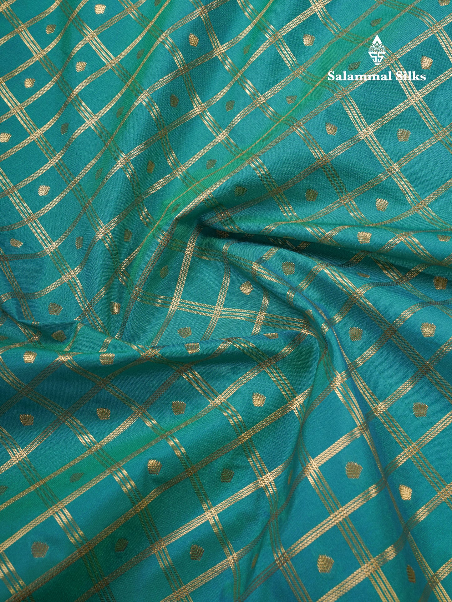 Bottle Green 1000 Buttas And Zari Checks Semi Silk Saree With Contrast Red Traditional Border