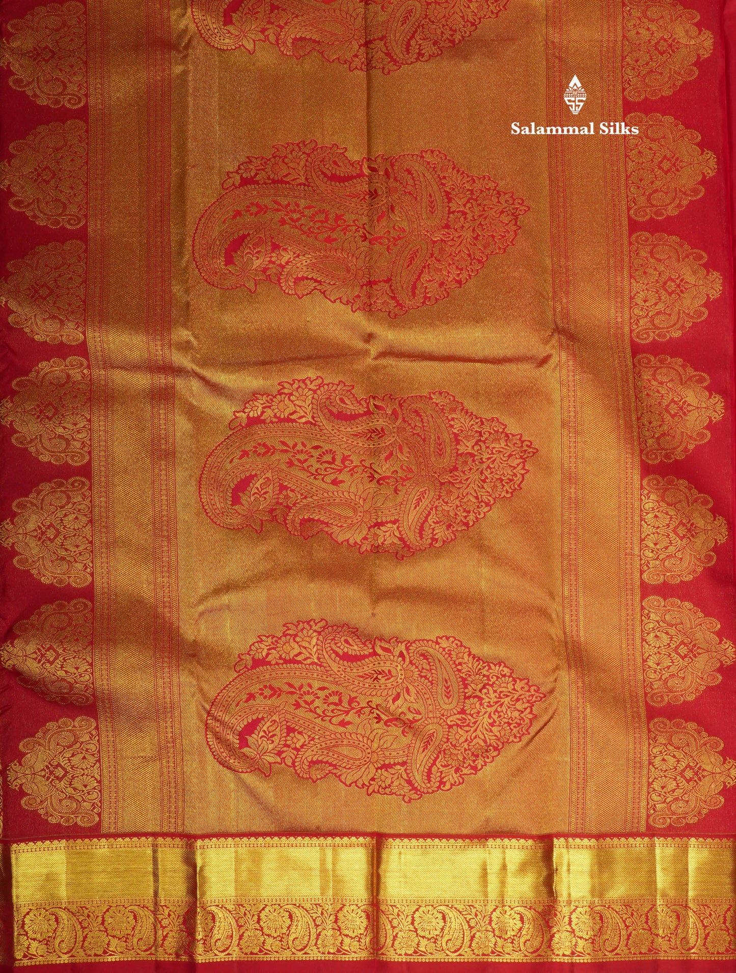 Beautiful Red Grand Bridal Pure Kanjivaram Silk Saree With Gold Zari Border
