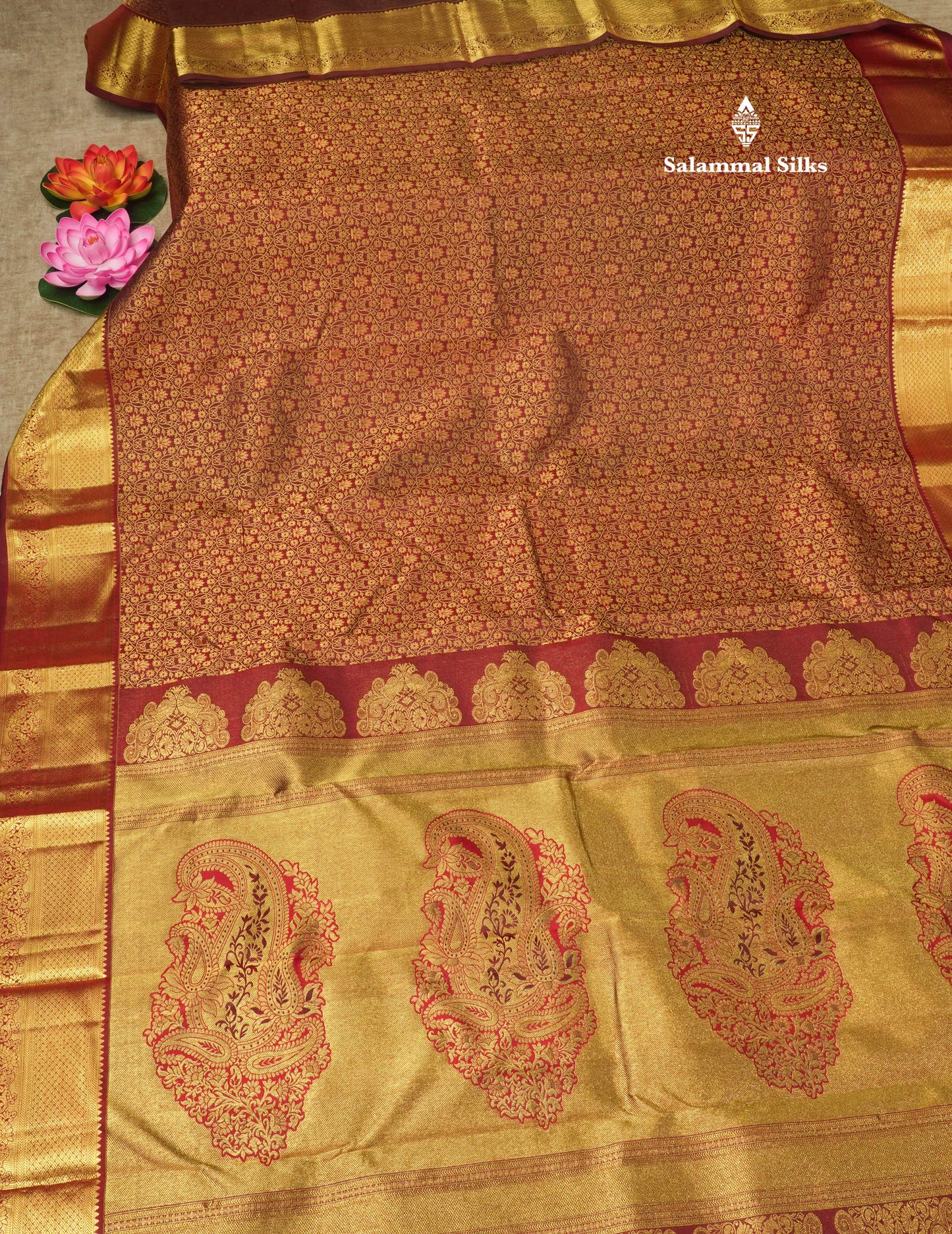 Dark Maroon Beautiful Bridal Pure Kanjivaram Silk Saree With Gold Zari Border