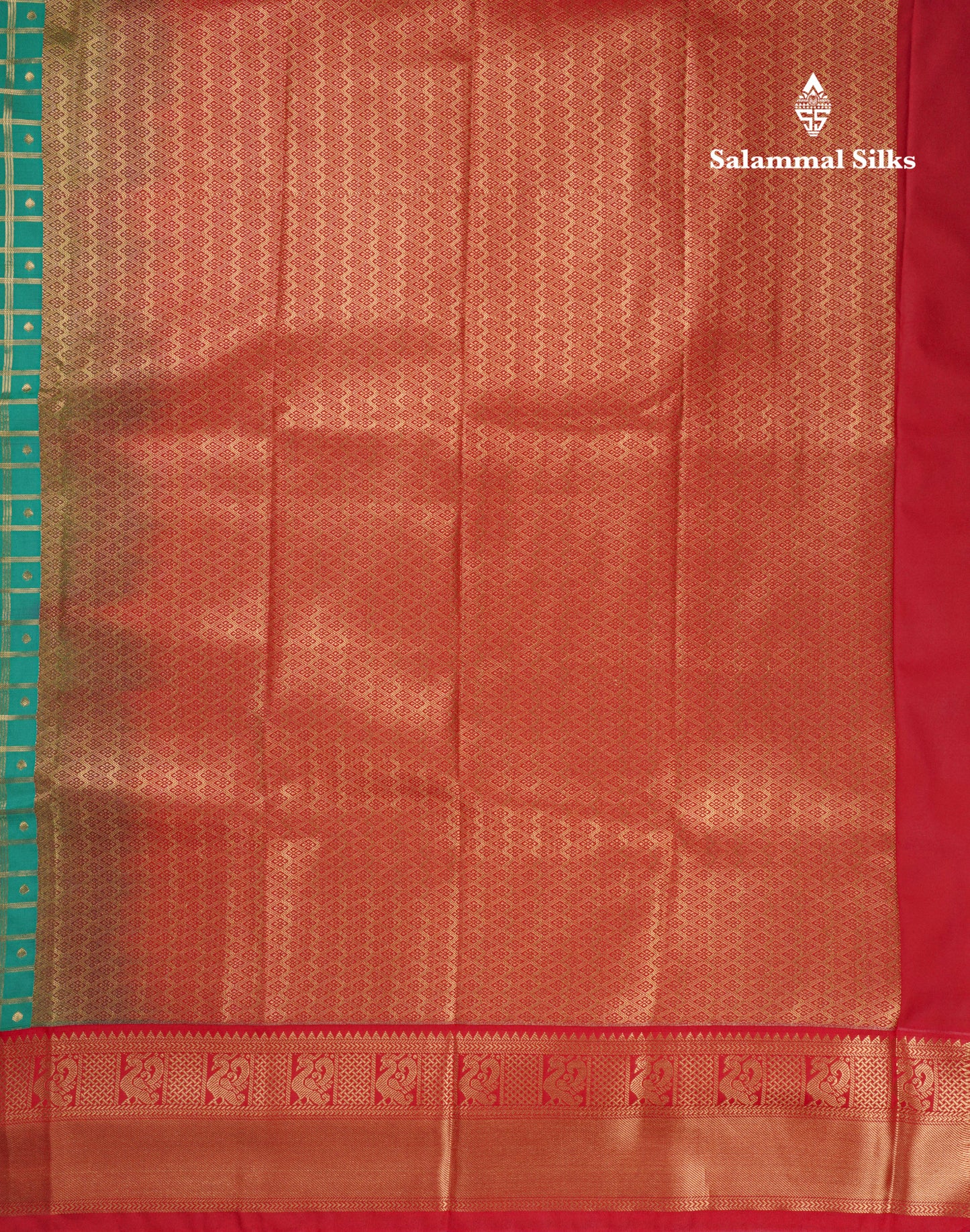 Bottle Green 1000 Buttas And Zari Checks Semi Silk Saree With Contrast Red Traditional Border