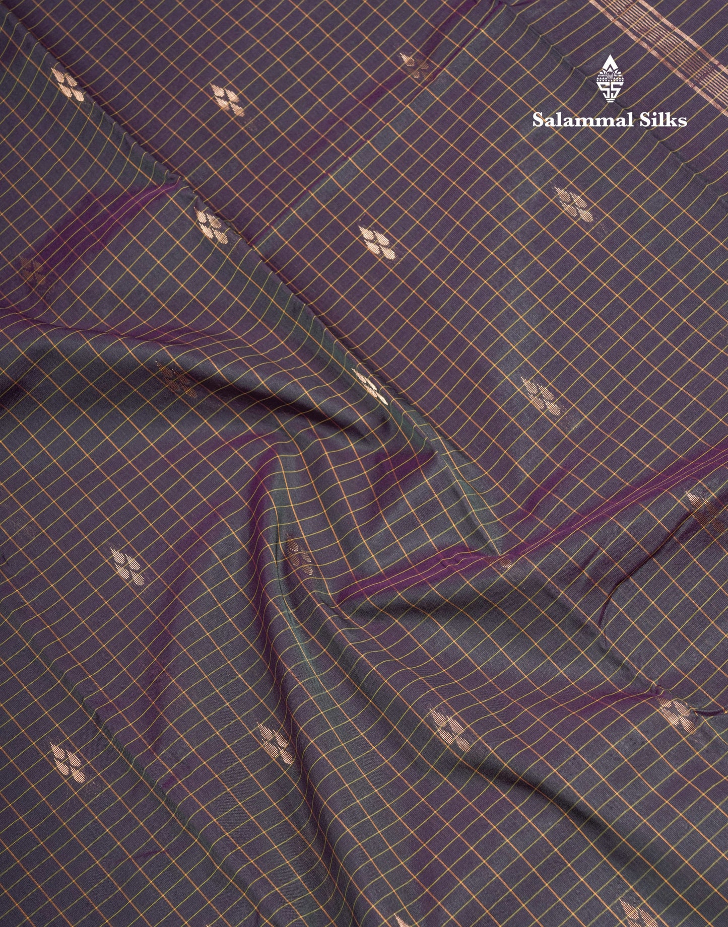 Mustard Yellow Checks With Butta Light Weight Semi Silk Saree With Small Border