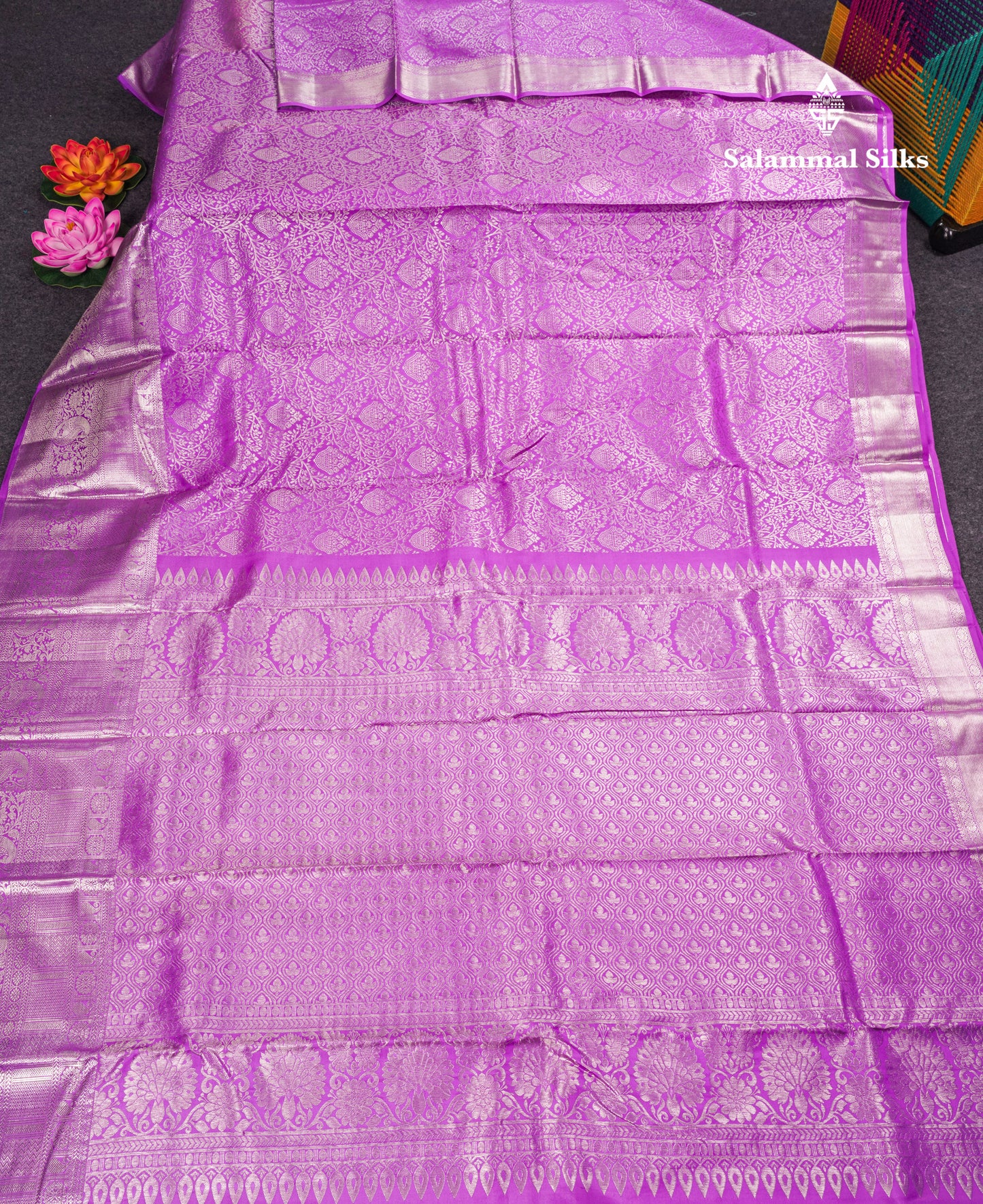 Beautiful Lavender Bridal Pure Kanjivaram Silk Saree With Self Border