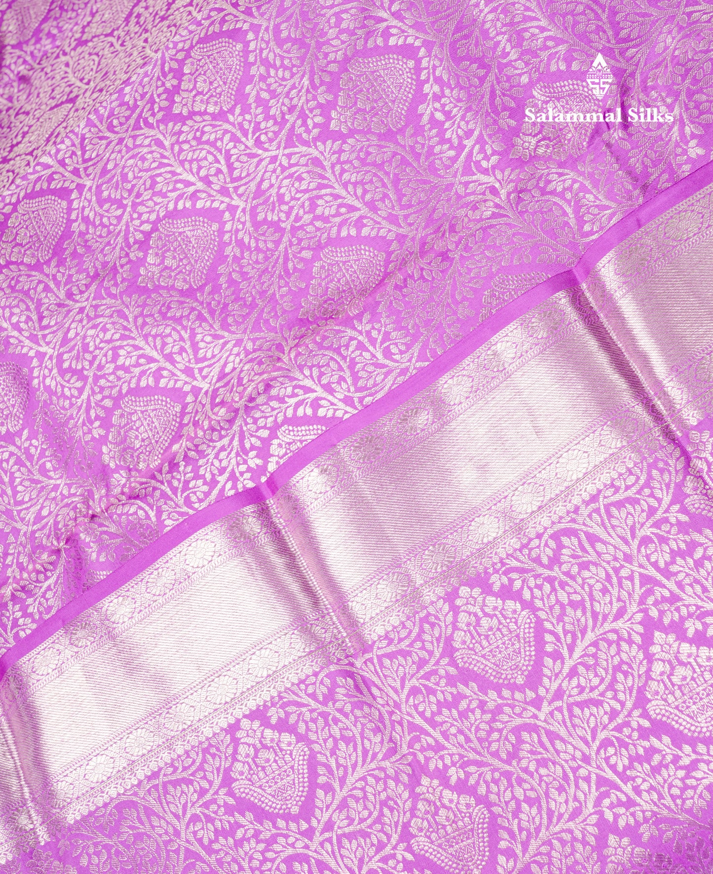 Beautiful Lavender Bridal Pure Kanjivaram Silk Saree With Self Border