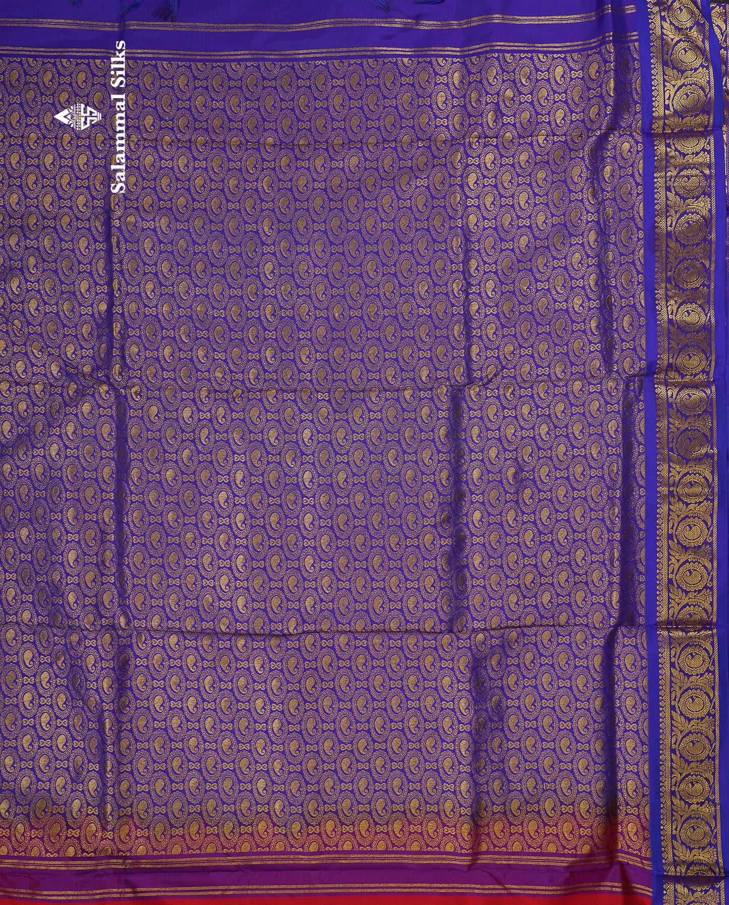 Beautiful Redish Maroon 9Yards Pure Kanjivaram Silk Saree With 5inch Royal Blue Border