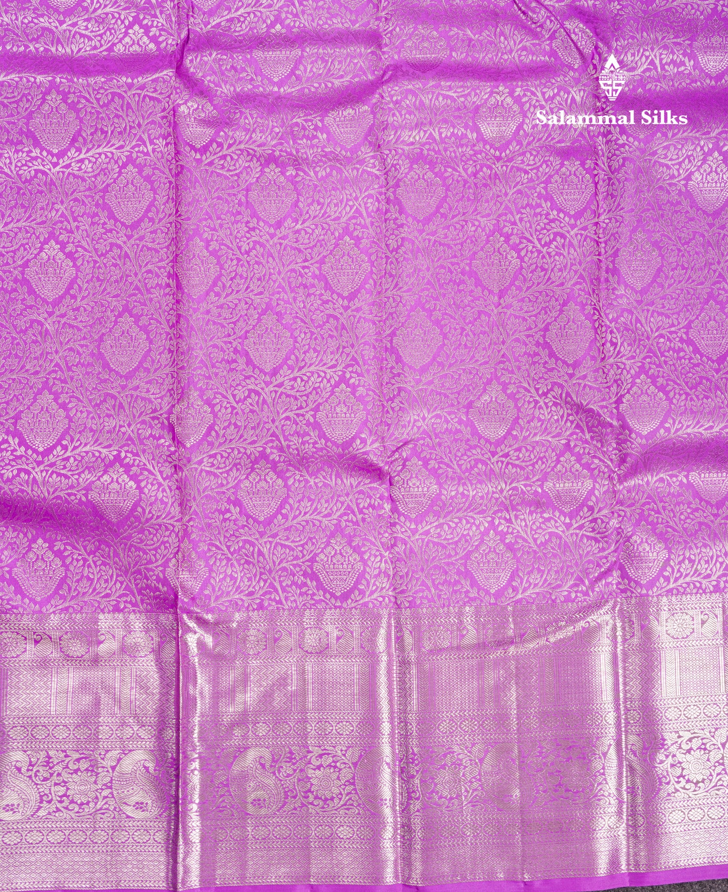 Beautiful Lavender Bridal Pure Kanjivaram Silk Saree With Self Border