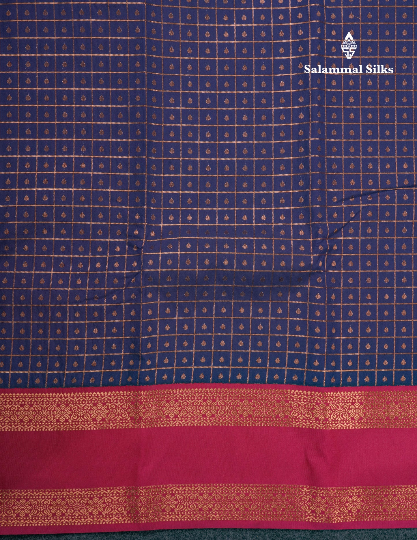Bottle Green 1000 Buttas And Zari Checks Semi Silk Saree With Contrast Red Traditional Border