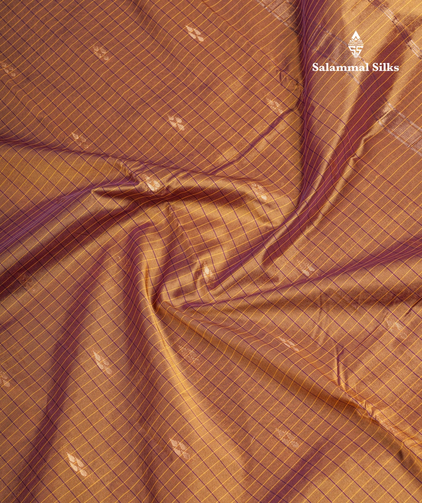 Mustard Yellow Checks With Butta Light Weight Semi Silk Saree With Small Border