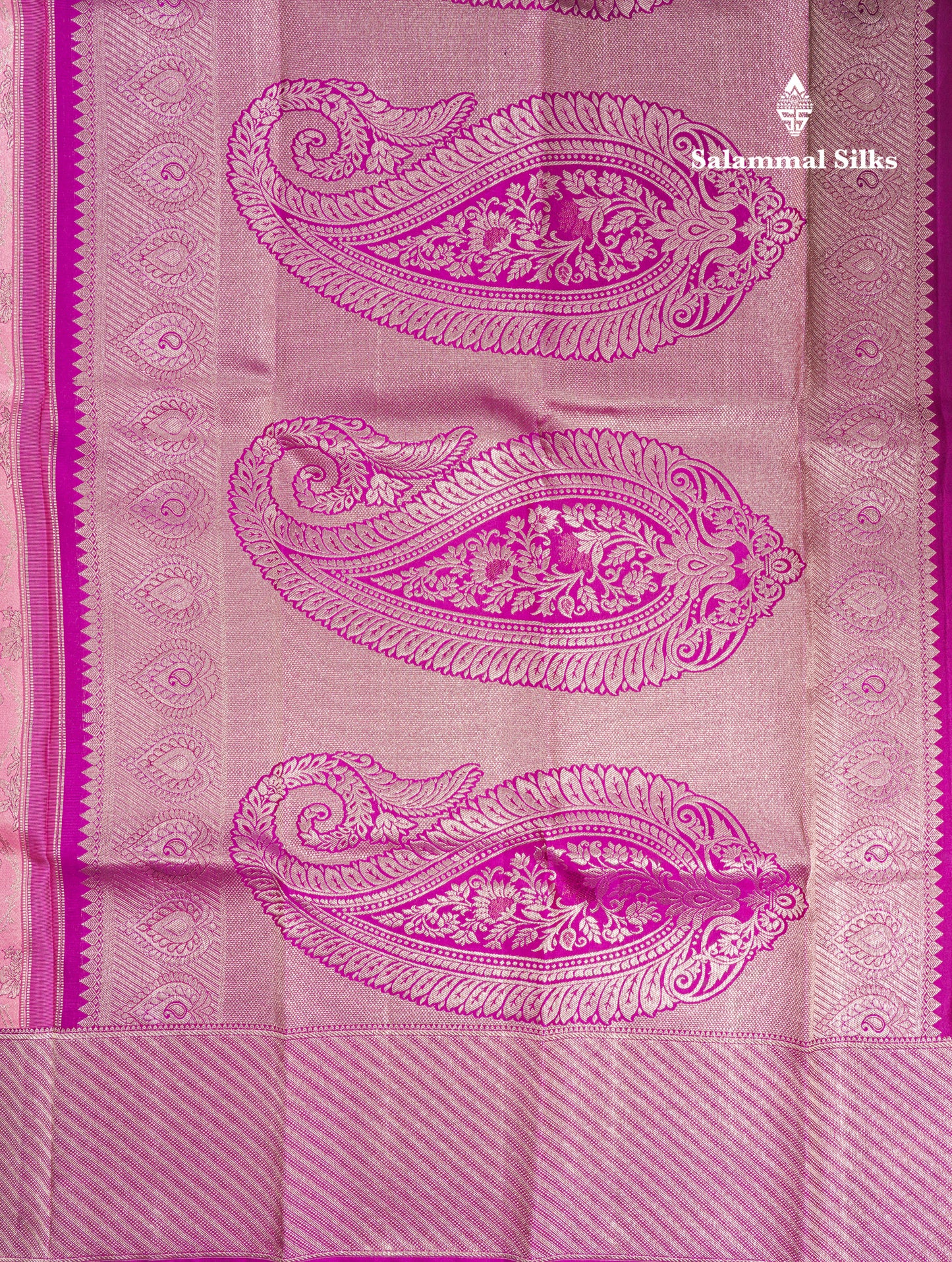 Baby Pink Bridal Pure Kanjivaram Silk Saree With Contrast Purple Border