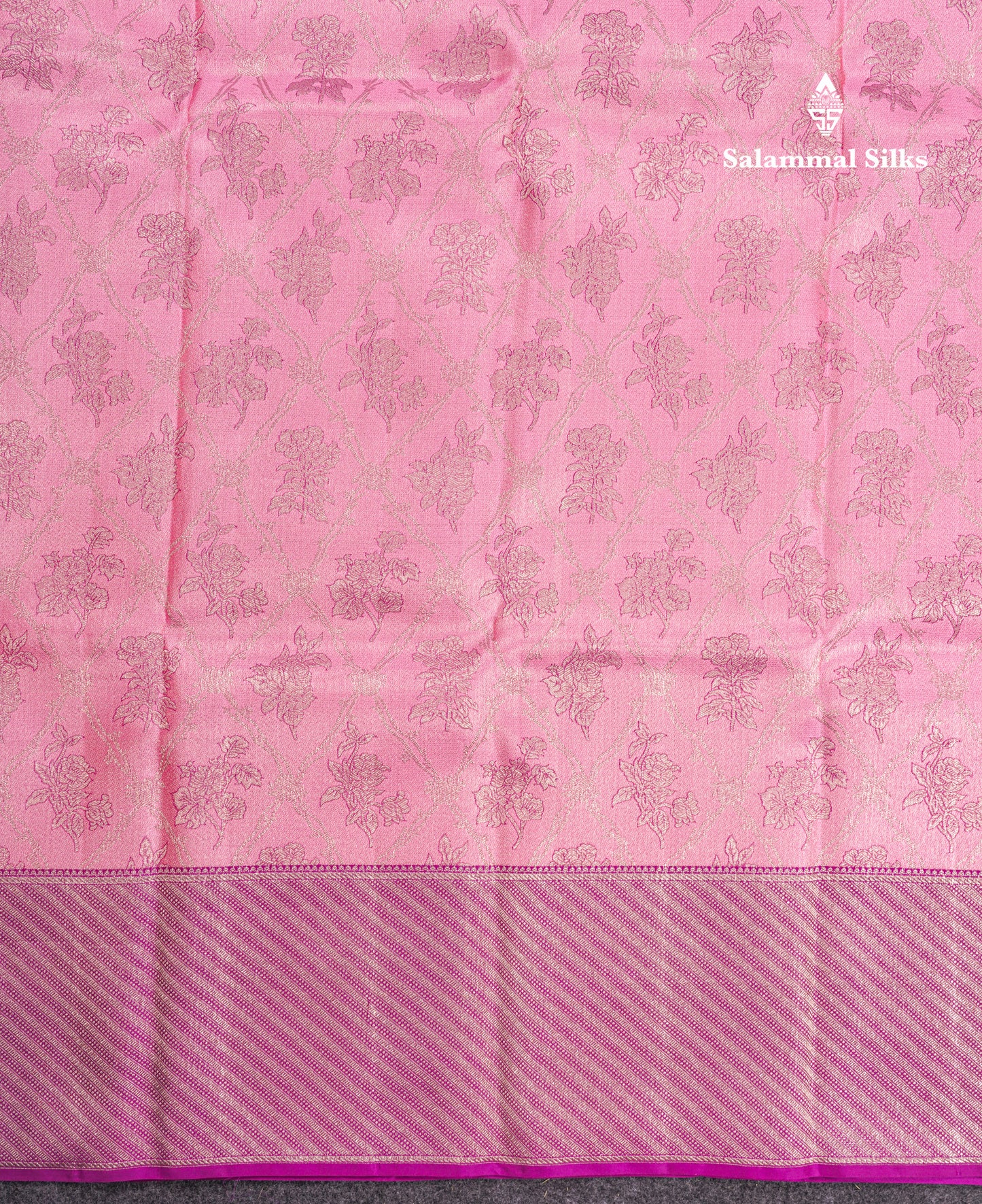 Baby Pink Bridal Pure Kanjivaram Silk Saree With Contrast Purple Border