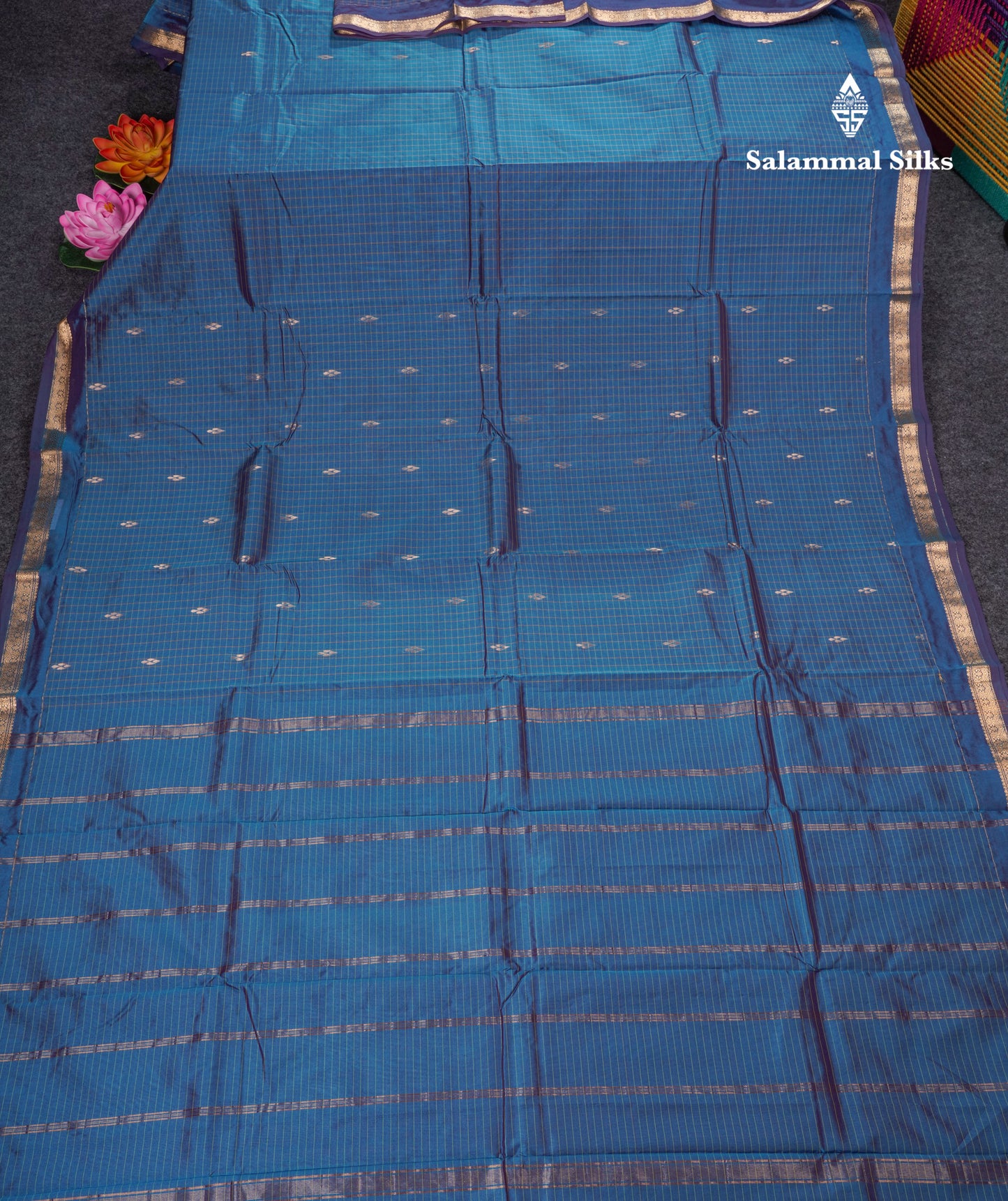 Mustard Yellow Checks With Butta Light Weight Semi Silk Saree With Small Border